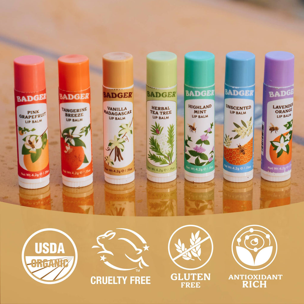 Badger Vanilla Madagascar Classic Lip Balm Soothing Lip Care: 0.15oz Sticks