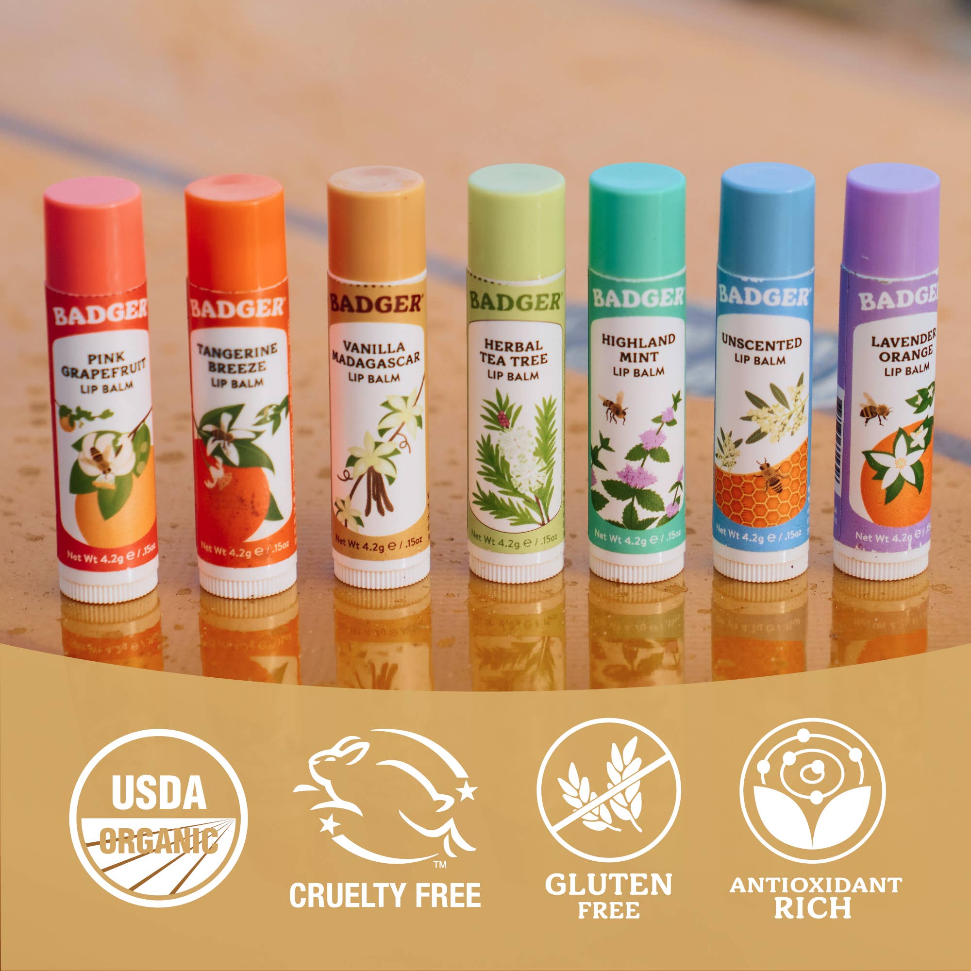 Badger Vanilla Madagascar Classic Lip Balm Soothing Lip Care: 0.15oz Sticks