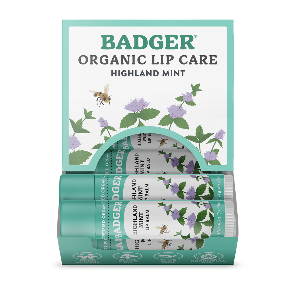 Badger Highland Mint Classic Lip Balm, Refreshing & Soothing: 0.15oz Sticks