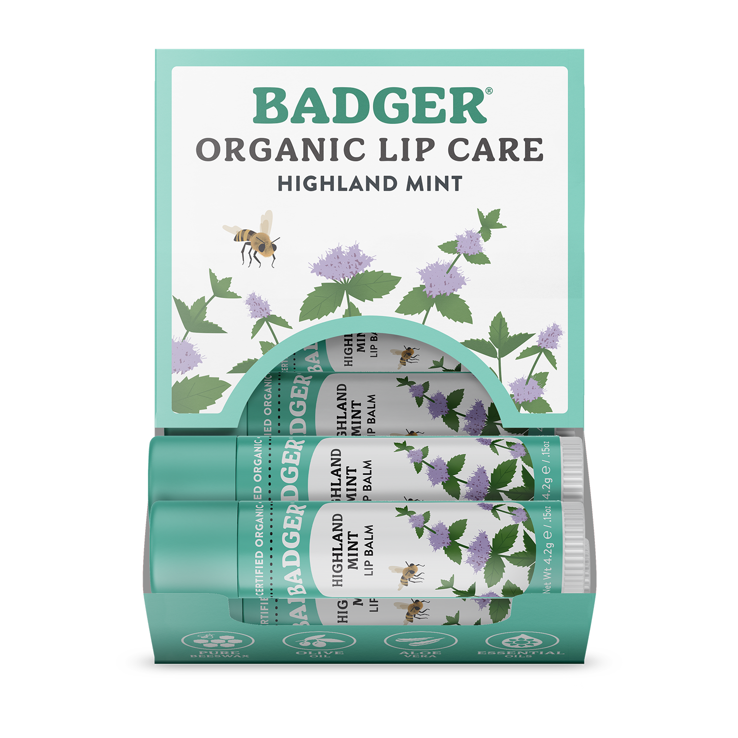 Badger Highland Mint Classic Lip Balm, Refreshing & Soothing: 0.15oz Sticks