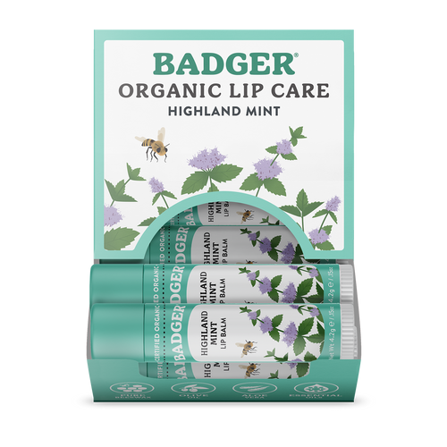 Badger Highland Mint Classic Lip Balm, Refreshing & Soothing: 0.15oz Sticks