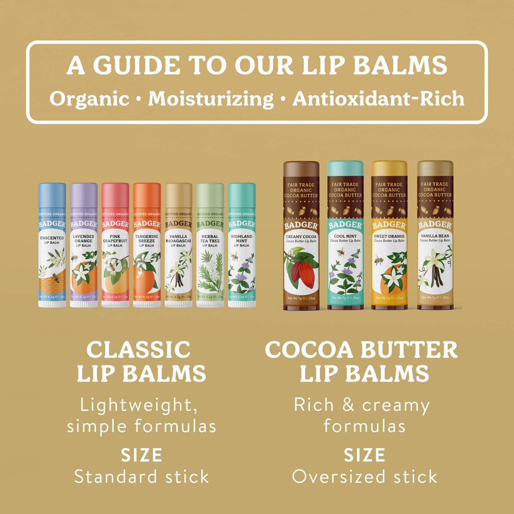 Badger Vanilla Madagascar Classic Lip Balm Soothing Lip Care: 0.15oz Sticks