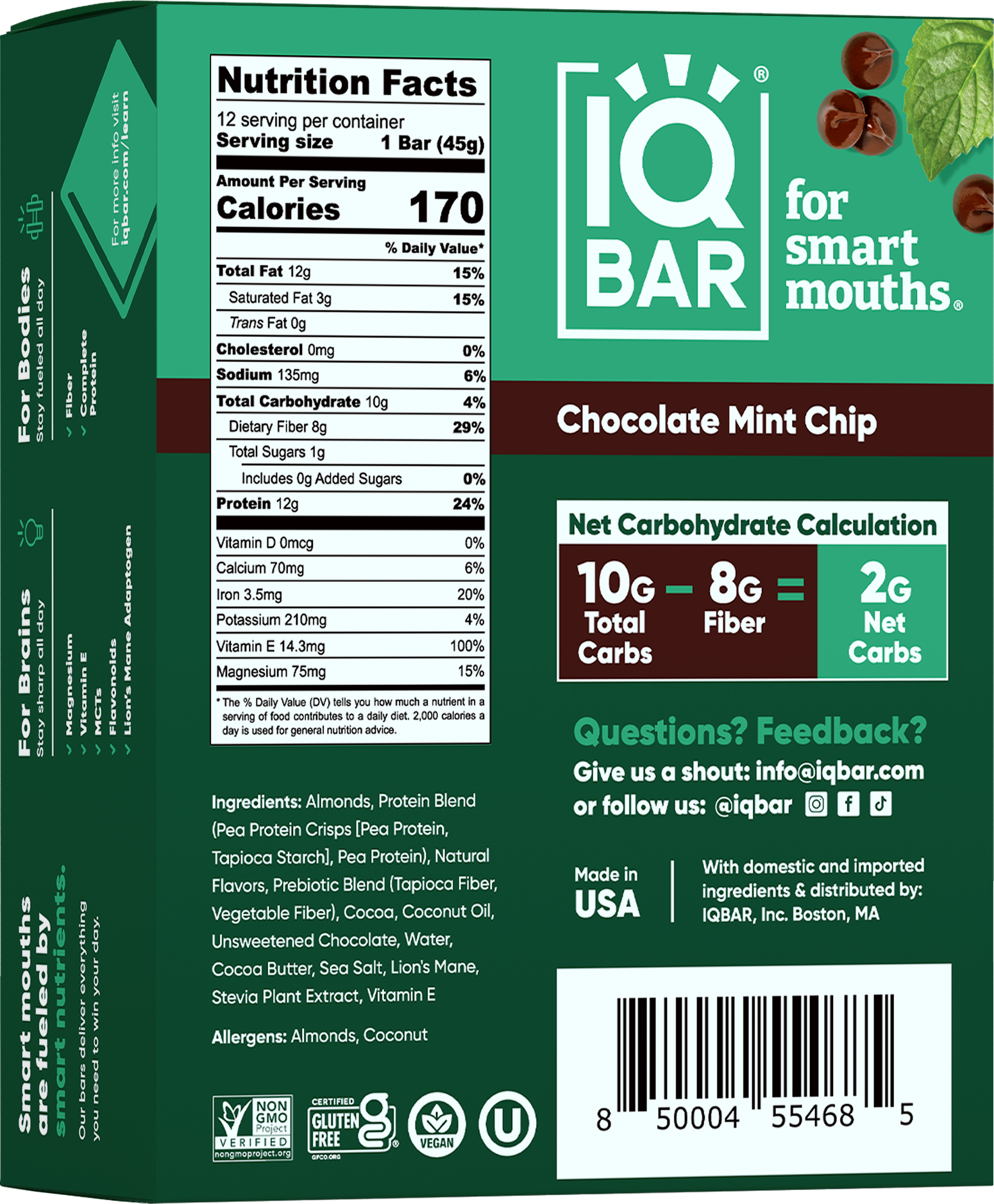 IQBAR Chocolate Mint Chip | Brain + Body Keto Protein Bars