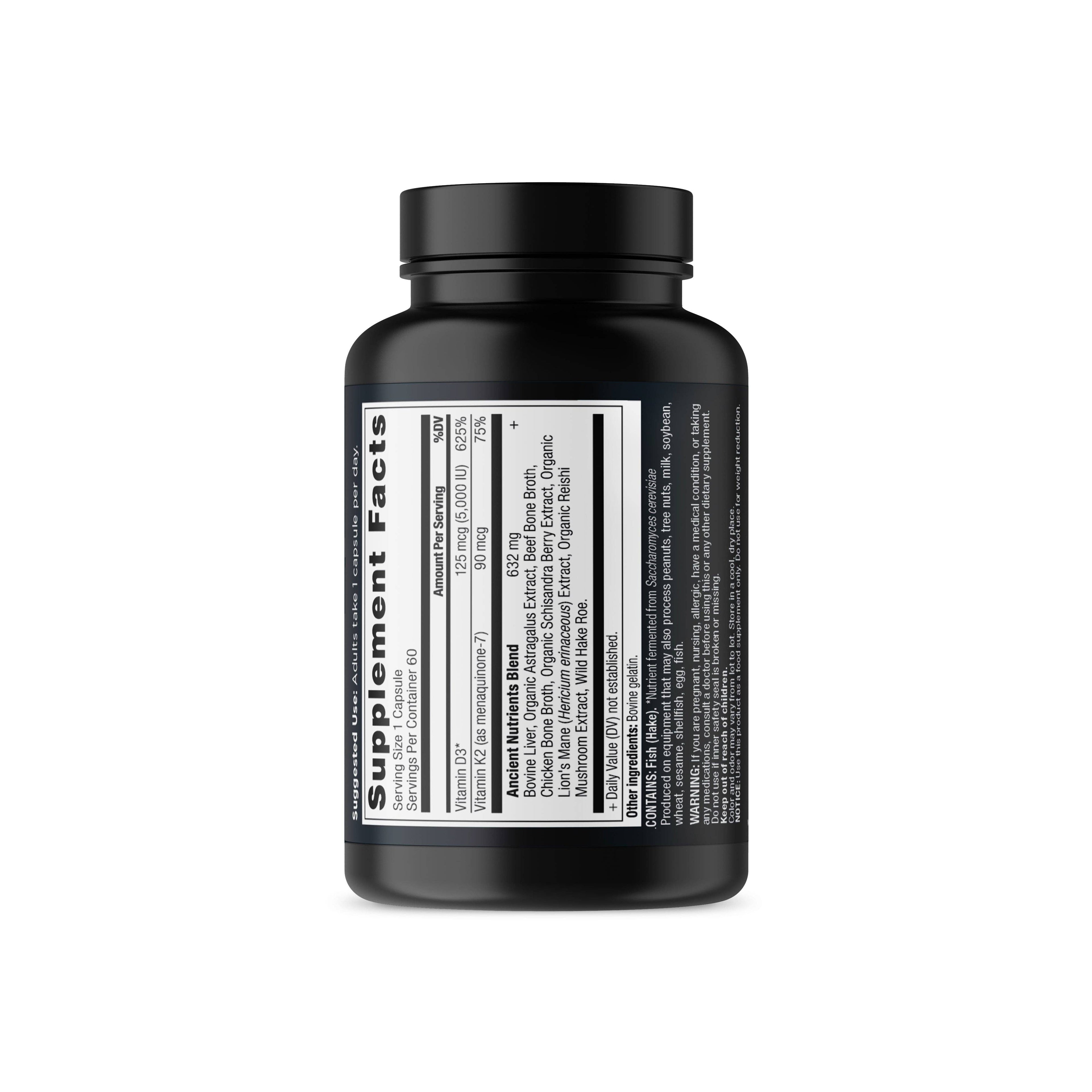 Ancient Nutrients Vitamin D3 + K2 | Capsules (60 Servings): Black