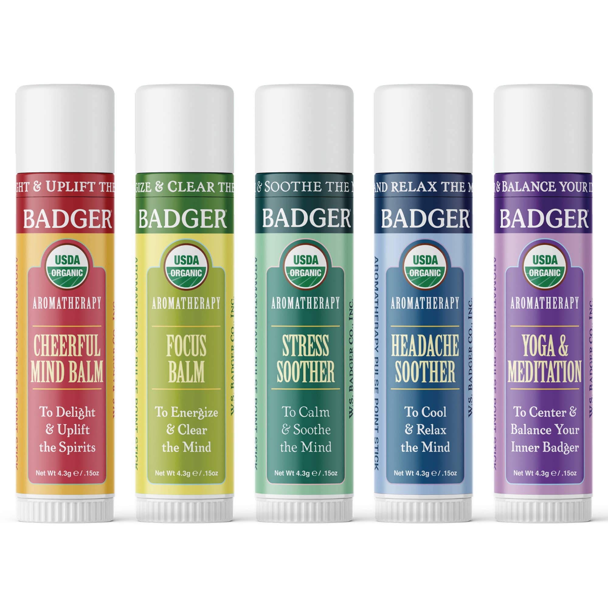 Badger Aromatherapy Travel Set, Organic Essential Oil Balms: 0.15 oz Sticks 5-Pack