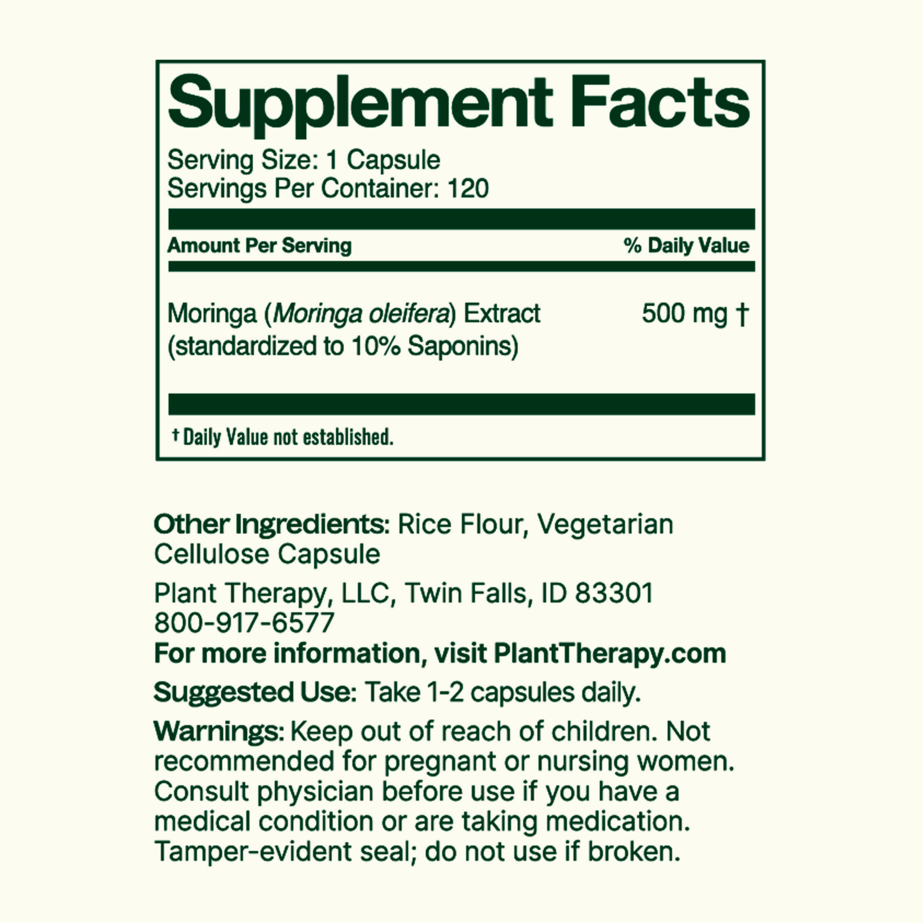 Moringa Herbal Supplement Capsules-120 Capsules