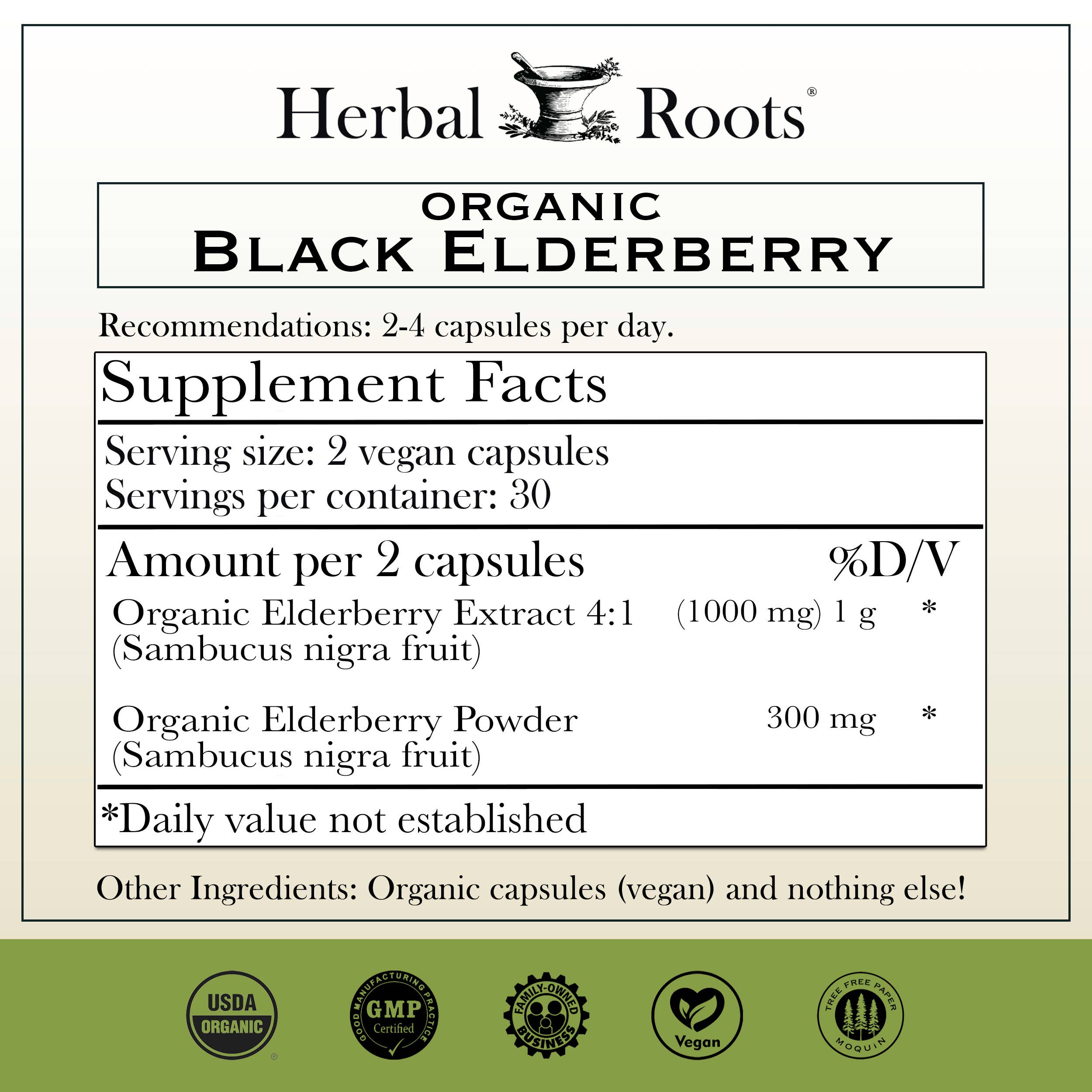 Herbal Roots Organic Black Elderberry Capsules