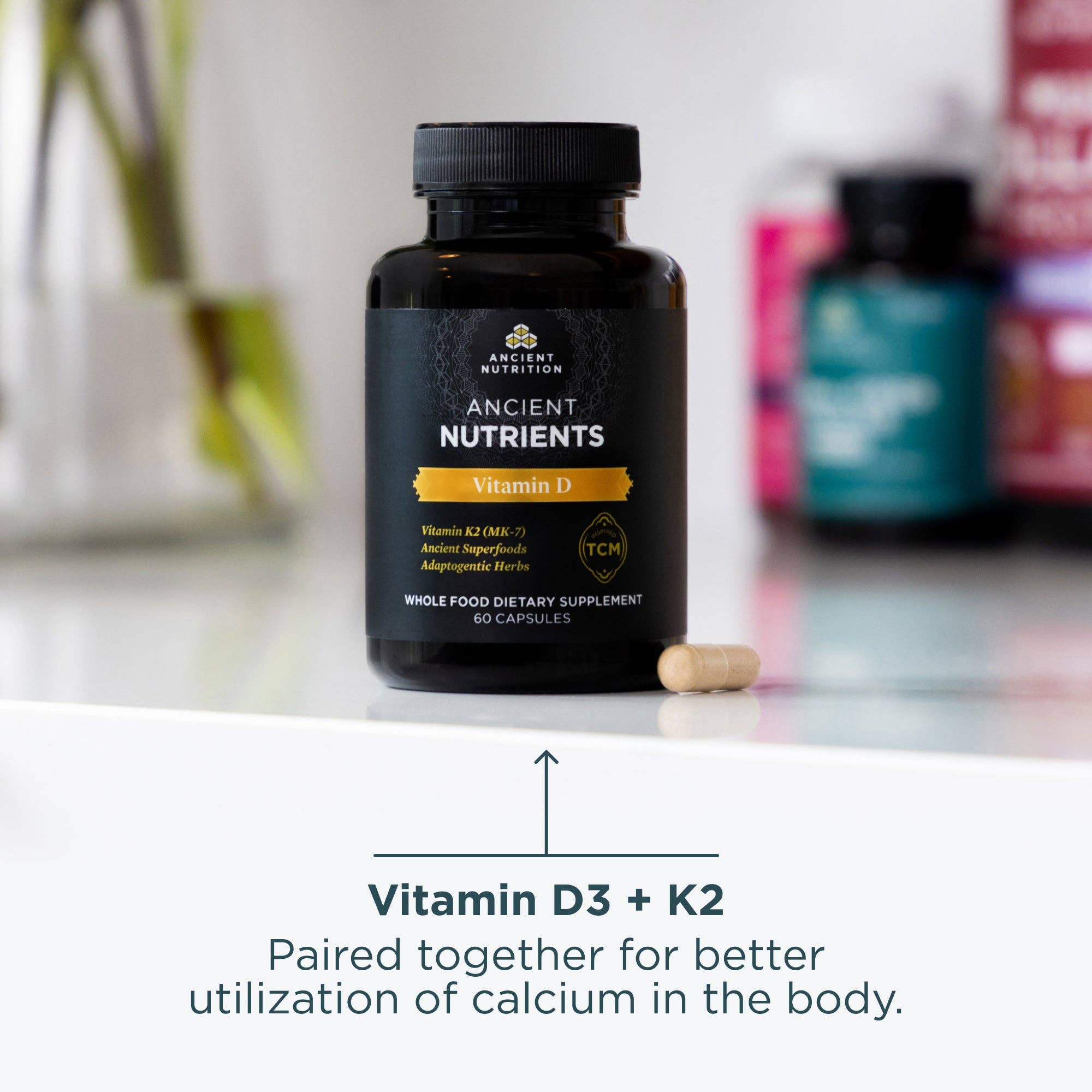 Ancient Nutrients Vitamin D3 + K2 | Capsules (60 Servings): Black