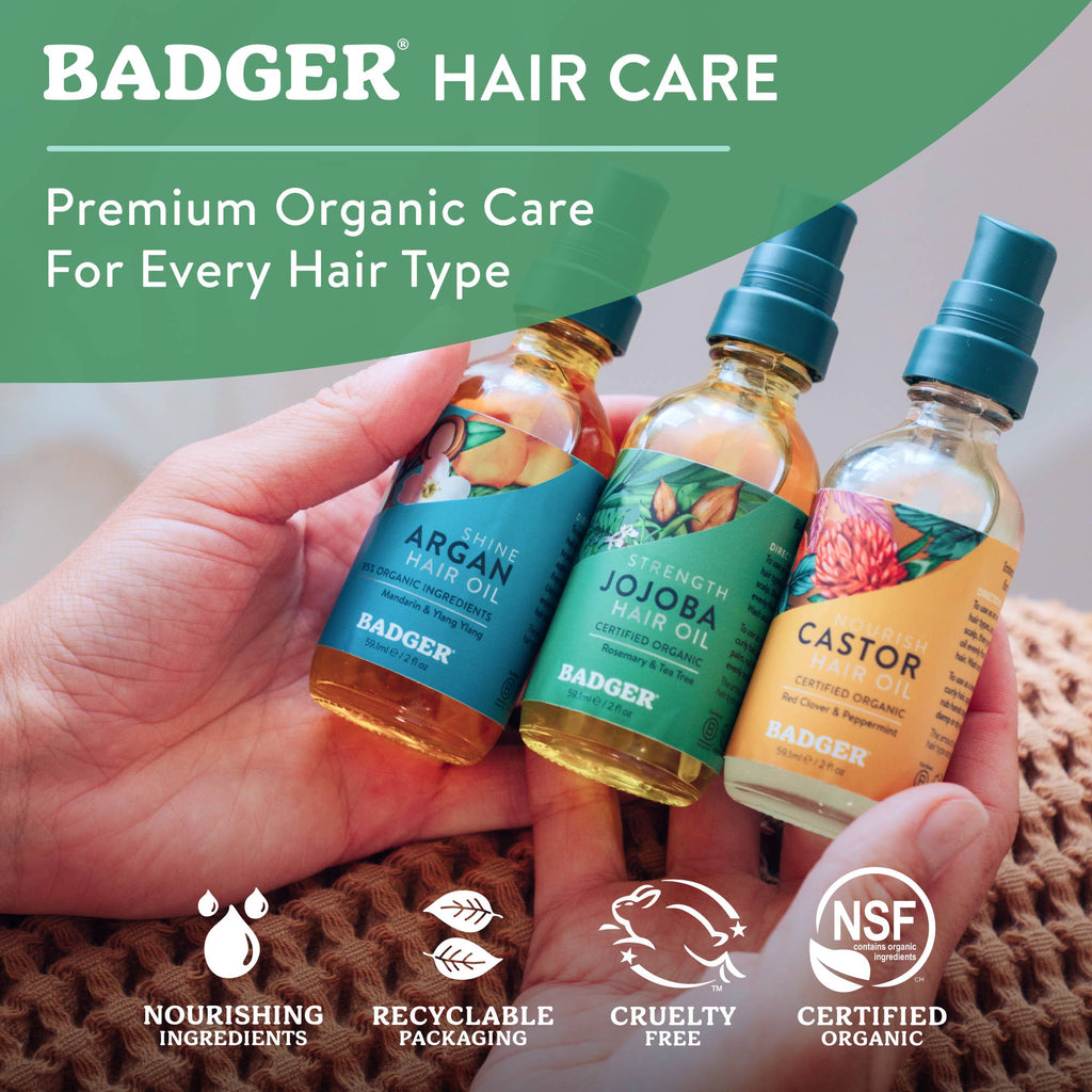 Badger Jojoba Hair Oil, Soothing & Moisturizing Scalp Oil: 2 fl oz Glass Bottle