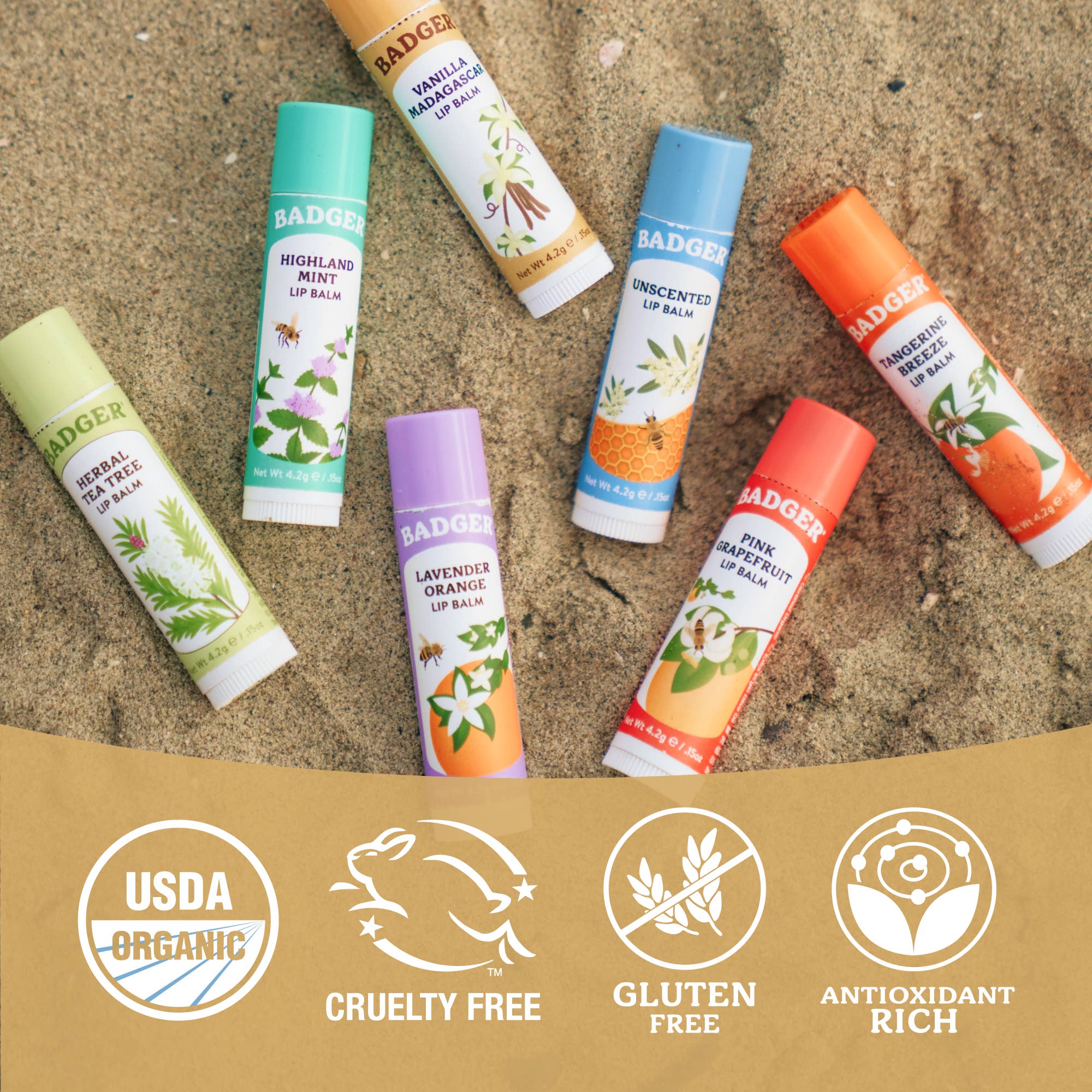 Badger Vanilla Madagascar Classic Lip Balm Soothing Lip Care: 0.15oz Sticks