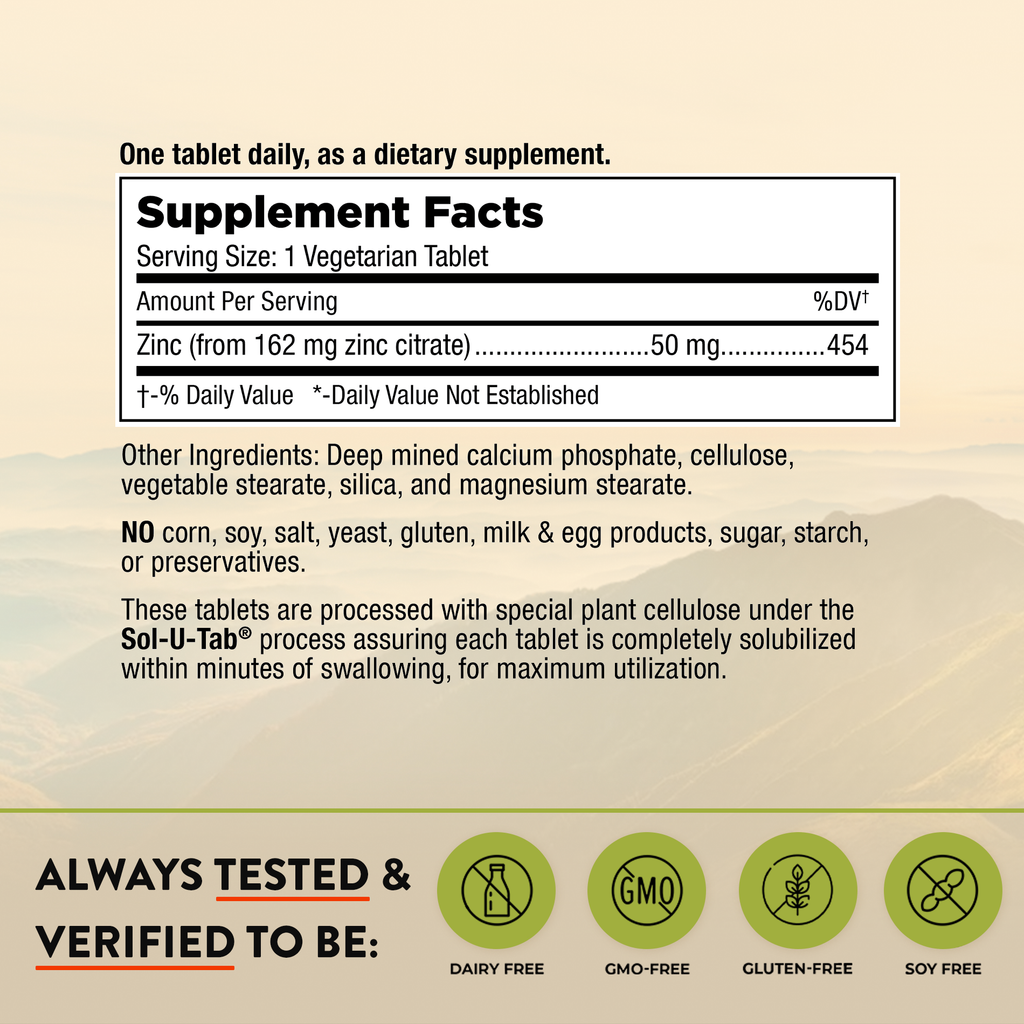 Mt. Angel Vitamins' Zinc Citrate Chelate 50mg - 60 Tablets