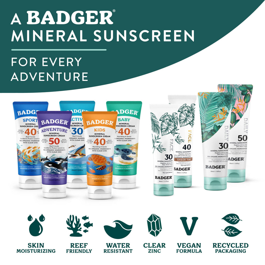 Badger Mineral Daily Sunscreen SPF 50, with Zinc Oxide: 4 fl oz tube