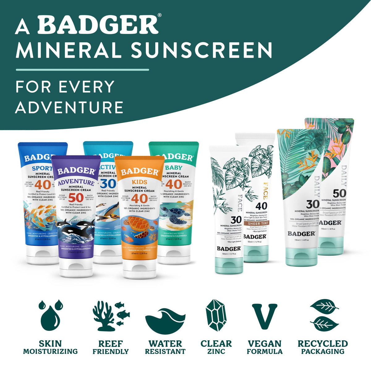 Badger Mineral Daily Sunscreen SPF 50, with Zinc Oxide: 4 fl oz tube