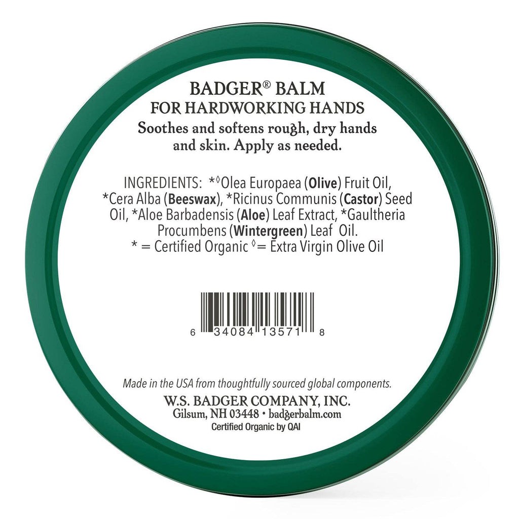 Badger Hard Working Hands Balm, For Dry Cracked Hands: 0.75 oz Tin