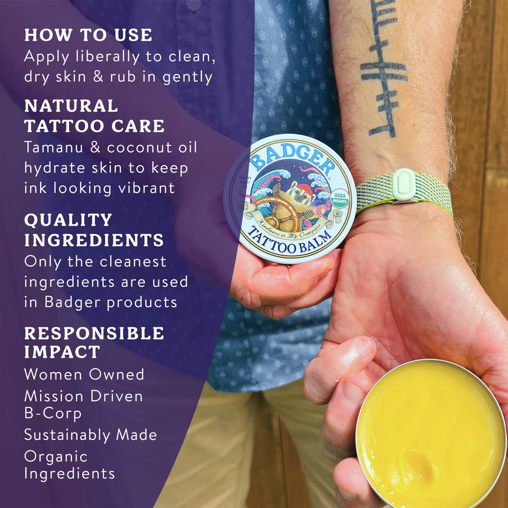 Badger Tattoo Balm, Organic Tattoo Aftercare: 2 oz Tin