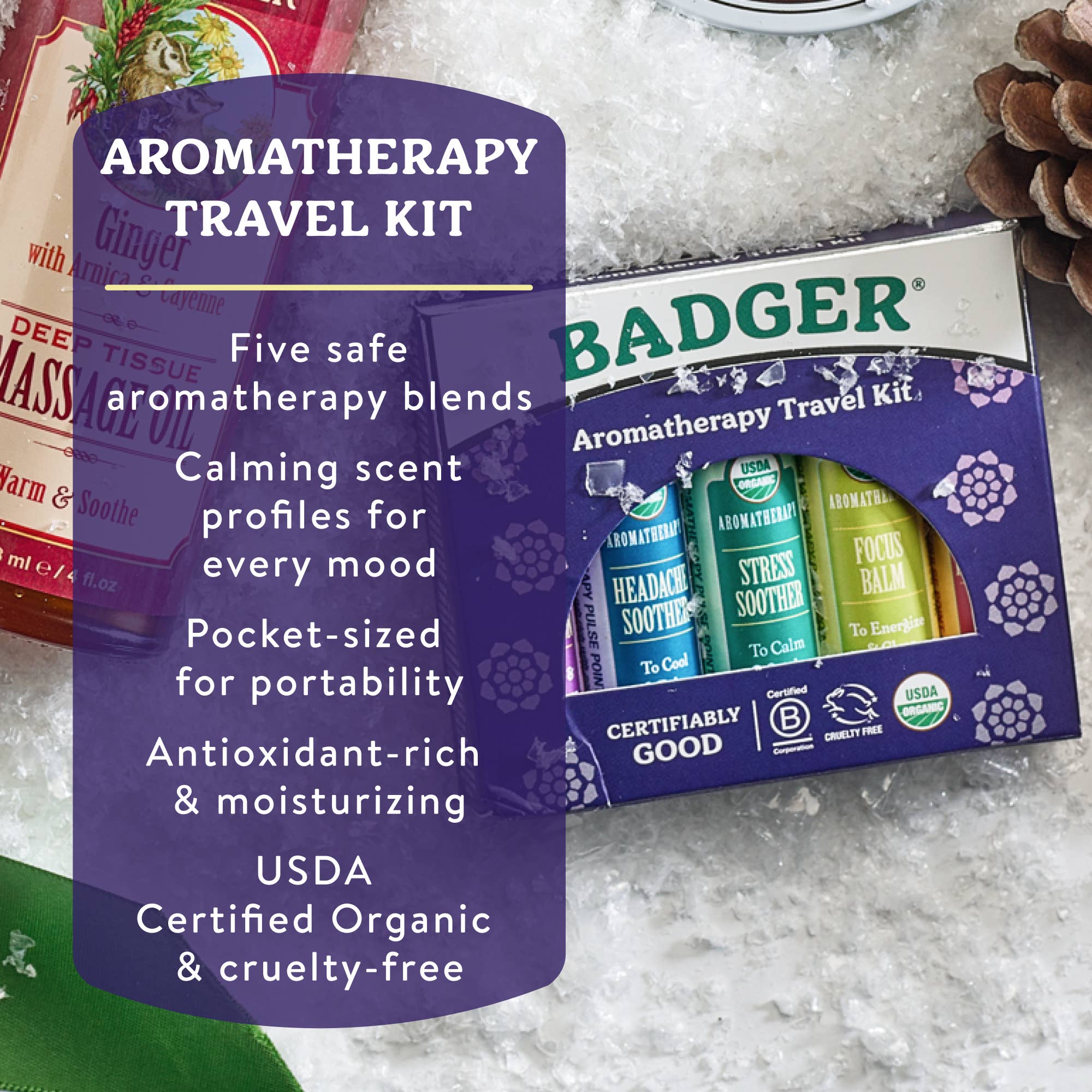 Badger Aromatherapy Travel Set, Organic Essential Oil Balms: 0.15 oz Sticks 5-Pack