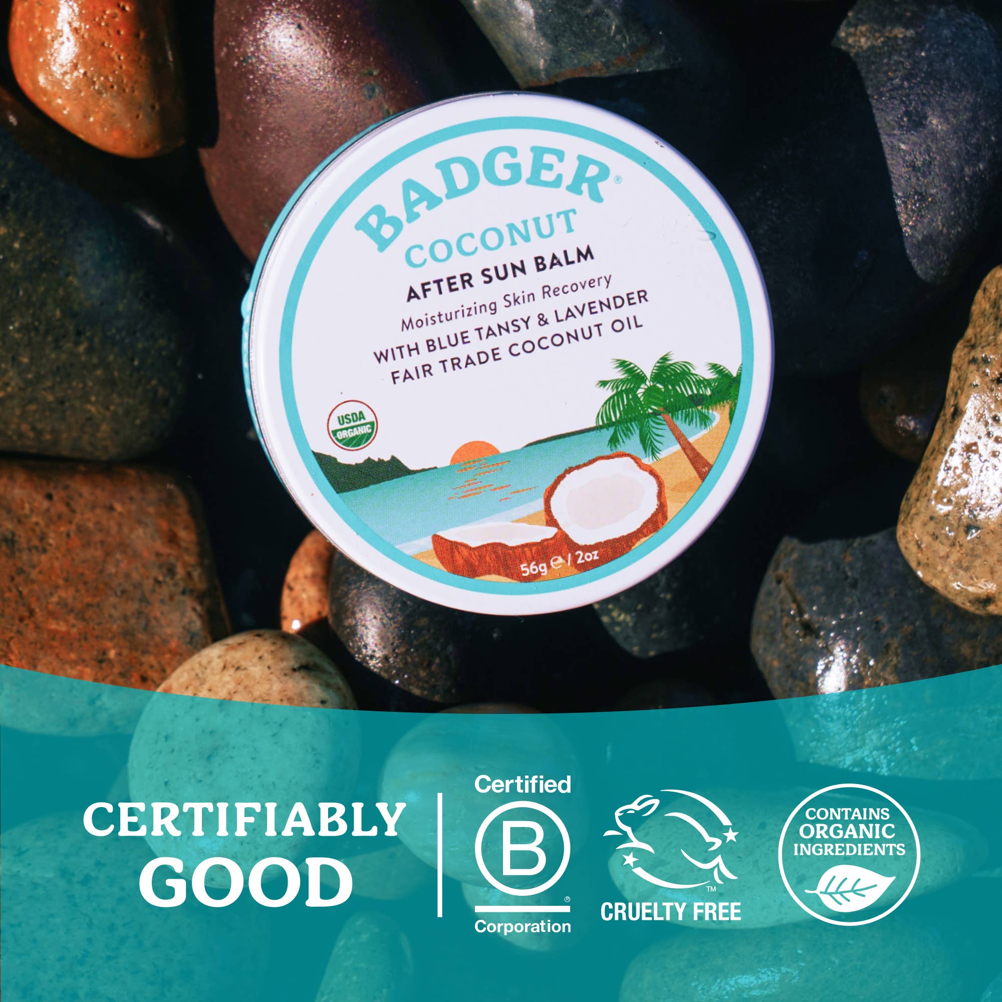 Coconut After Sun Balm, Soothing Sunburn Relief: 2 oz Tin