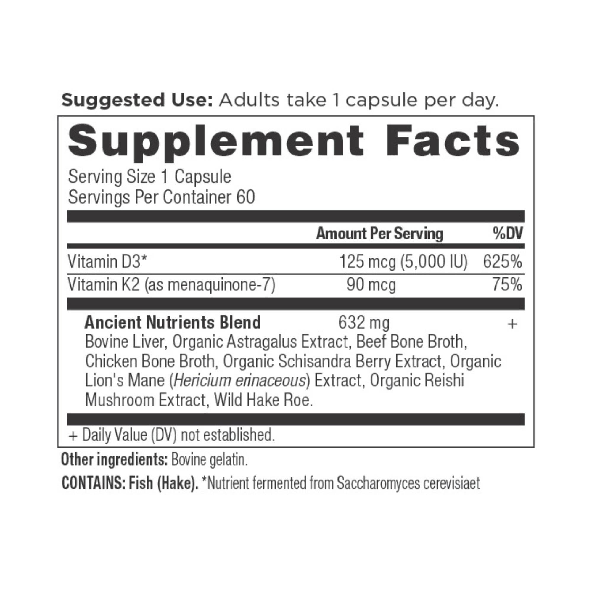 Ancient Nutrients Vitamin D3 + K2 | Capsules (60 Servings): Black