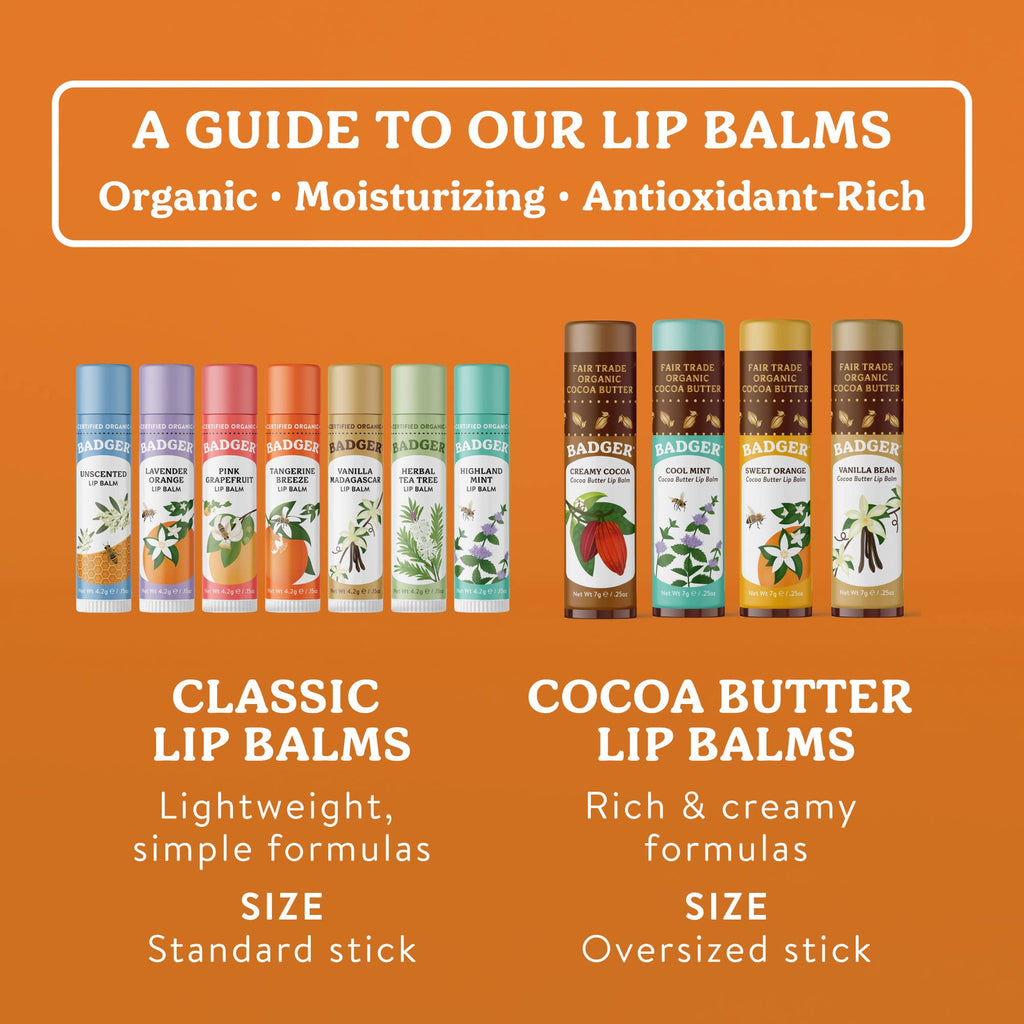 Badger Tangerine Breeze Classic Lip Balm, Bright & Cheerful: 0.15oz Sticks