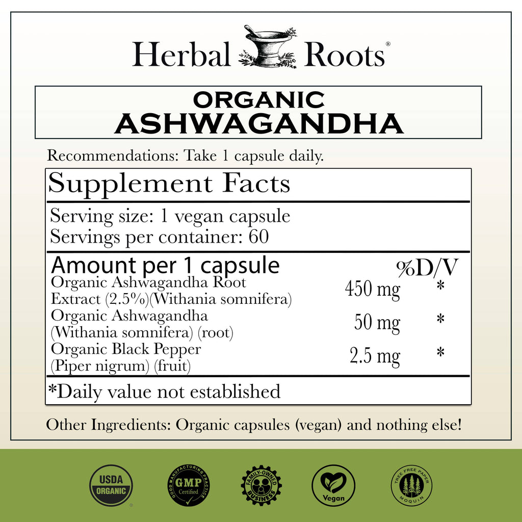 Herbal Roots Organic Ashwagandha Capsules