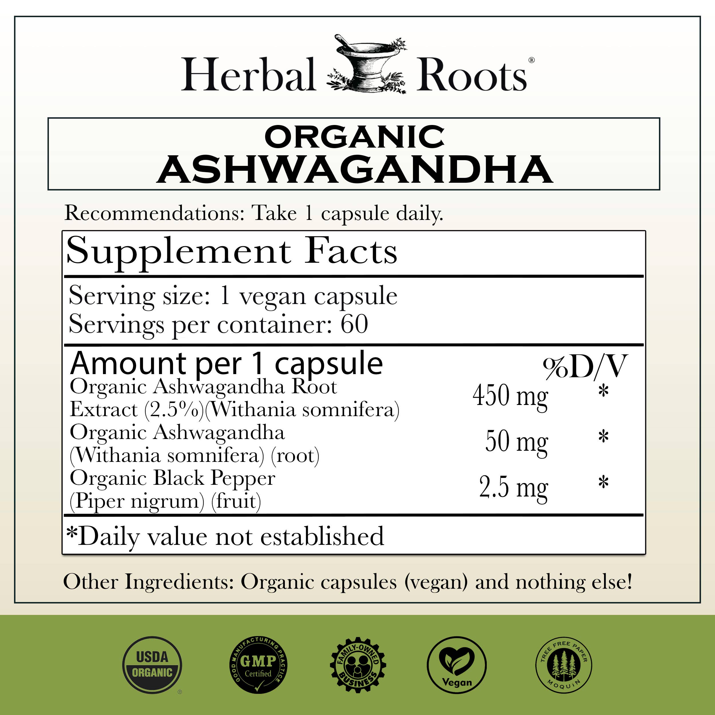 Herbal Roots Organic Ashwagandha Capsules