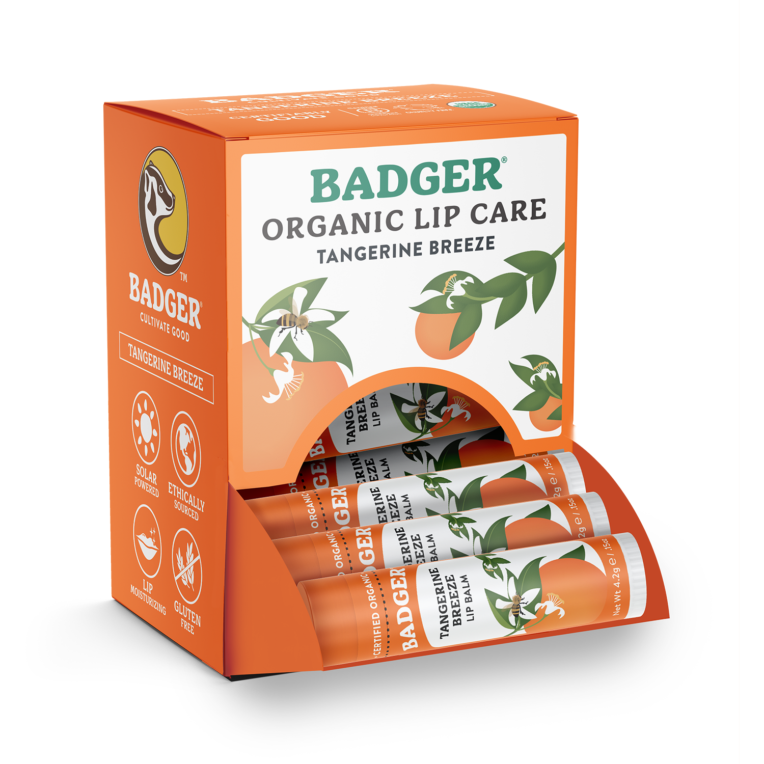 Badger Tangerine Breeze Classic Lip Balm, Bright & Cheerful: 0.15oz Sticks