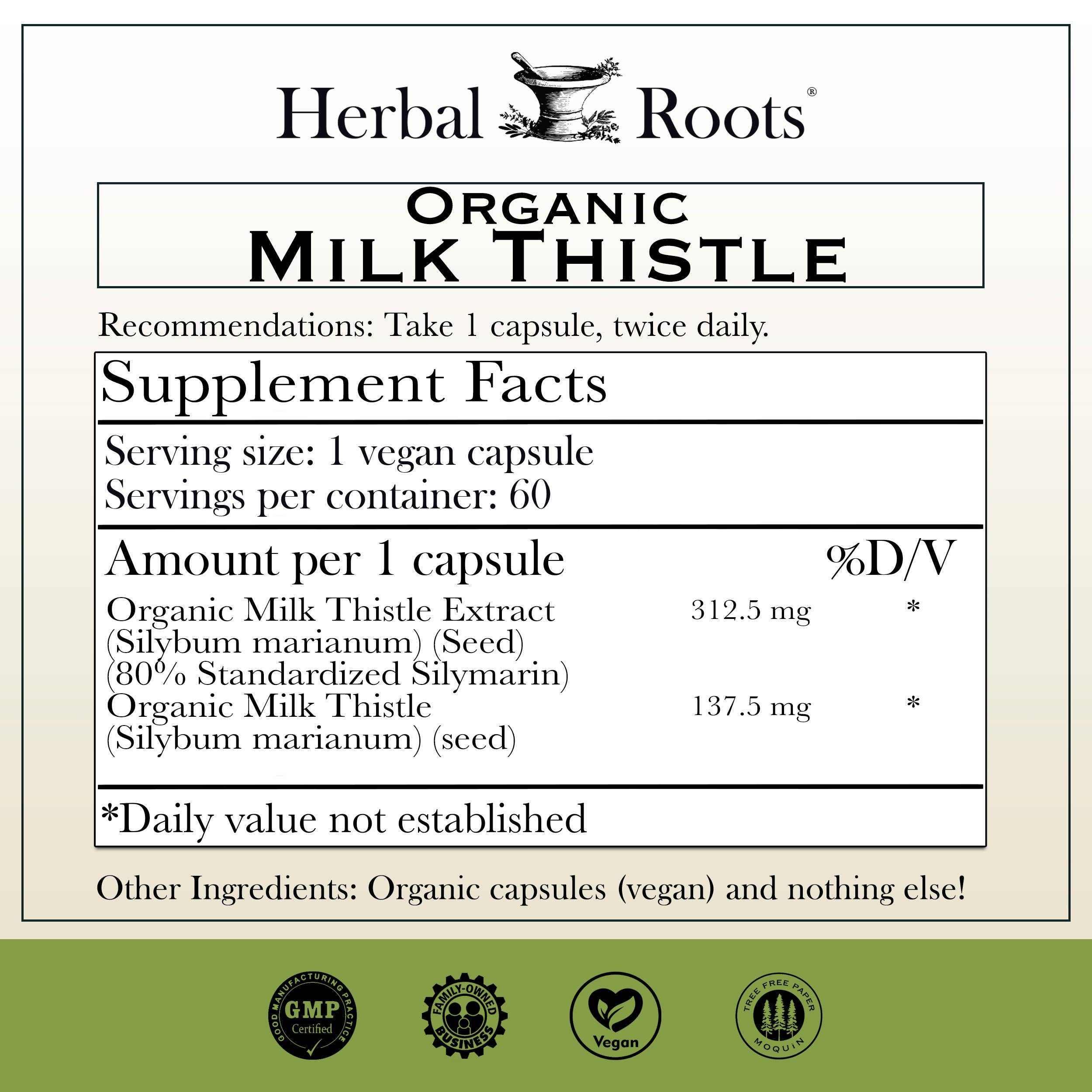 Herbal Roots Organic Milk Thistle Capsules