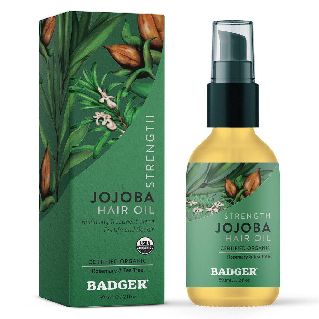 Badger Jojoba Hair Oil, Soothing & Moisturizing Scalp Oil: 2 fl oz Glass Bottle