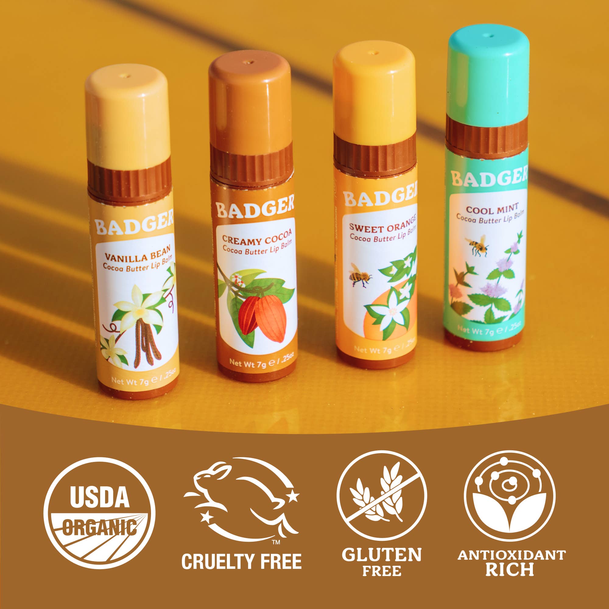 Badger Cocoa Butter Lip Balm, Creamy Cocoa, Hydrating 0.25oz Sticks