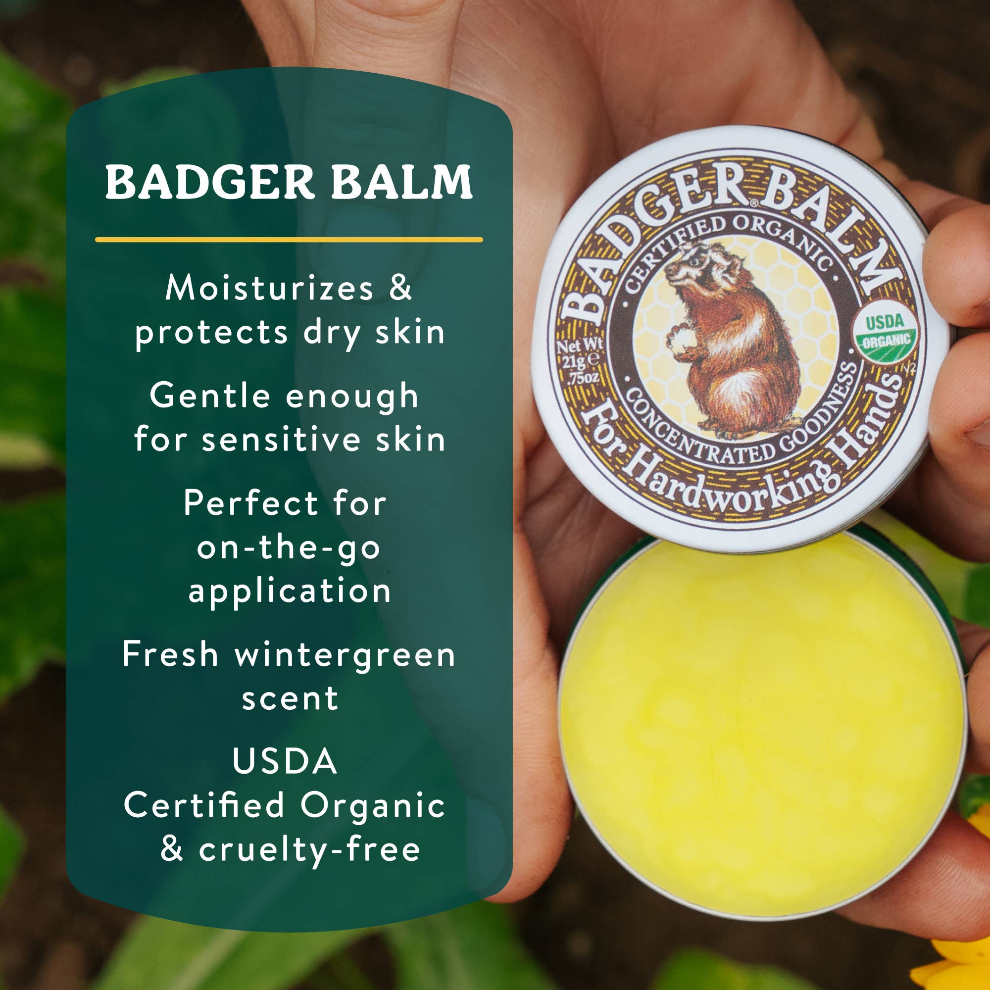Badger Hard Working Hands Balm, For Dry Cracked Hands: 0.75 oz Tin
