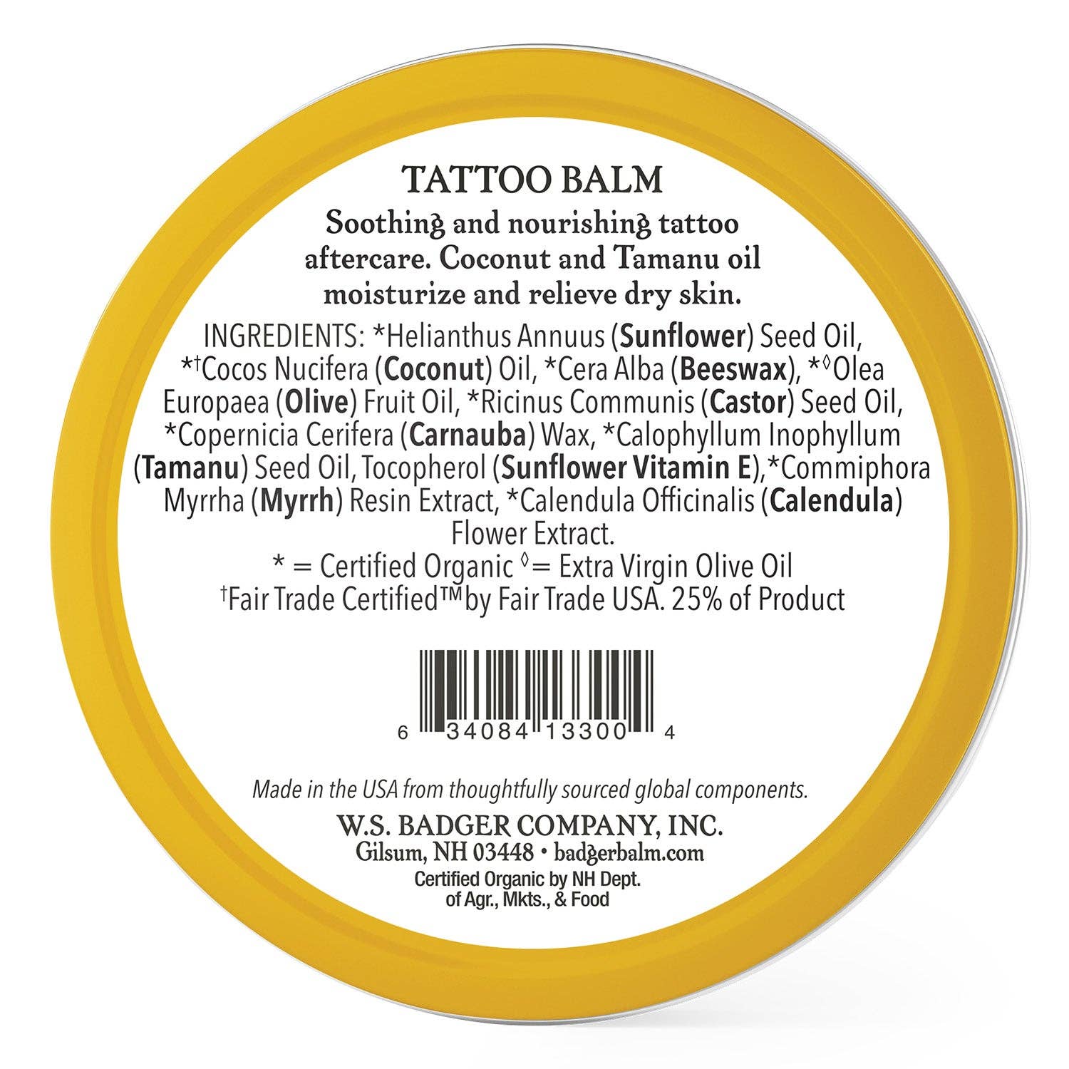 Badger Tattoo Balm, Organic Tattoo Aftercare: 2 oz Tin