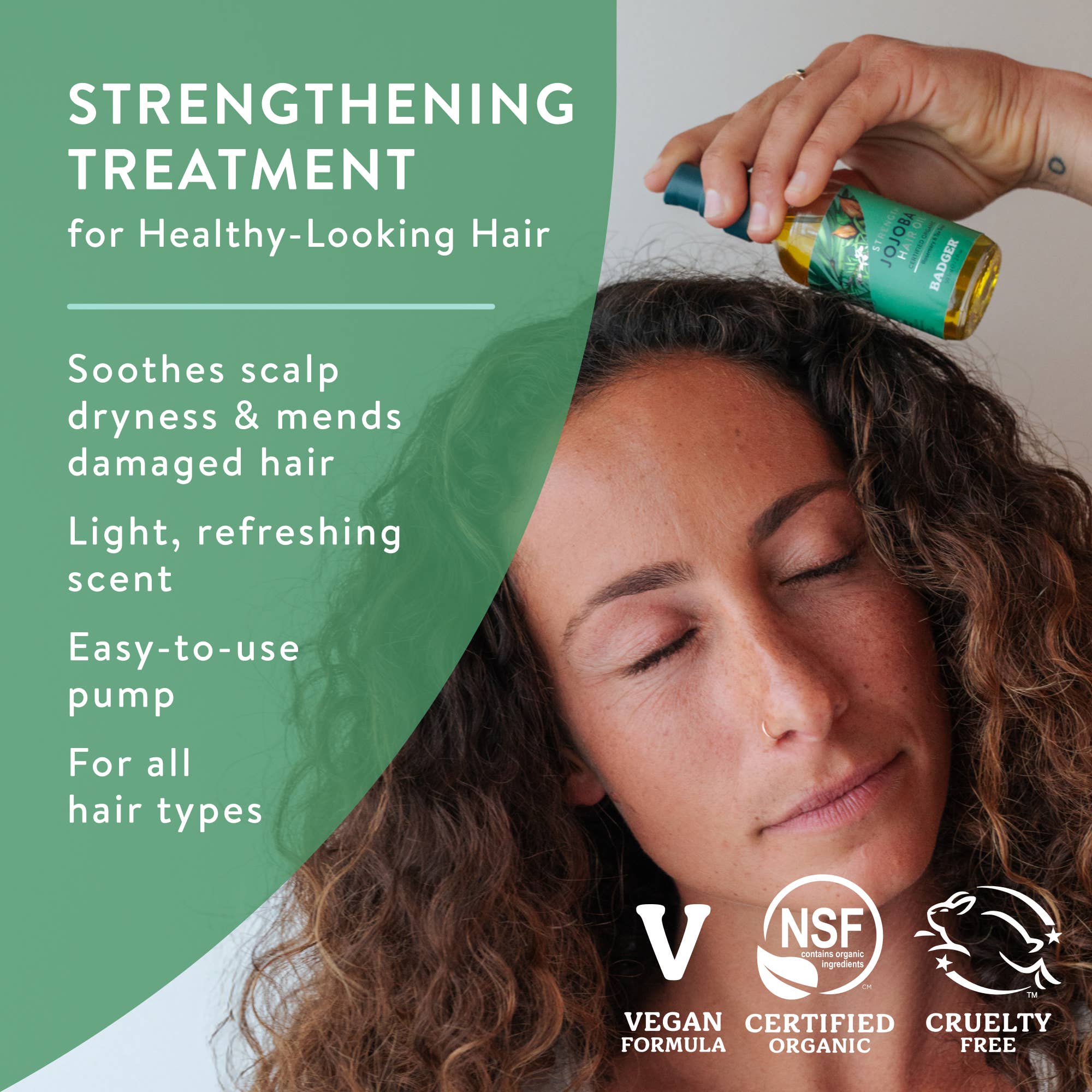 Badger Jojoba Hair Oil, Soothing & Moisturizing Scalp Oil: 2 fl oz Glass Bottle