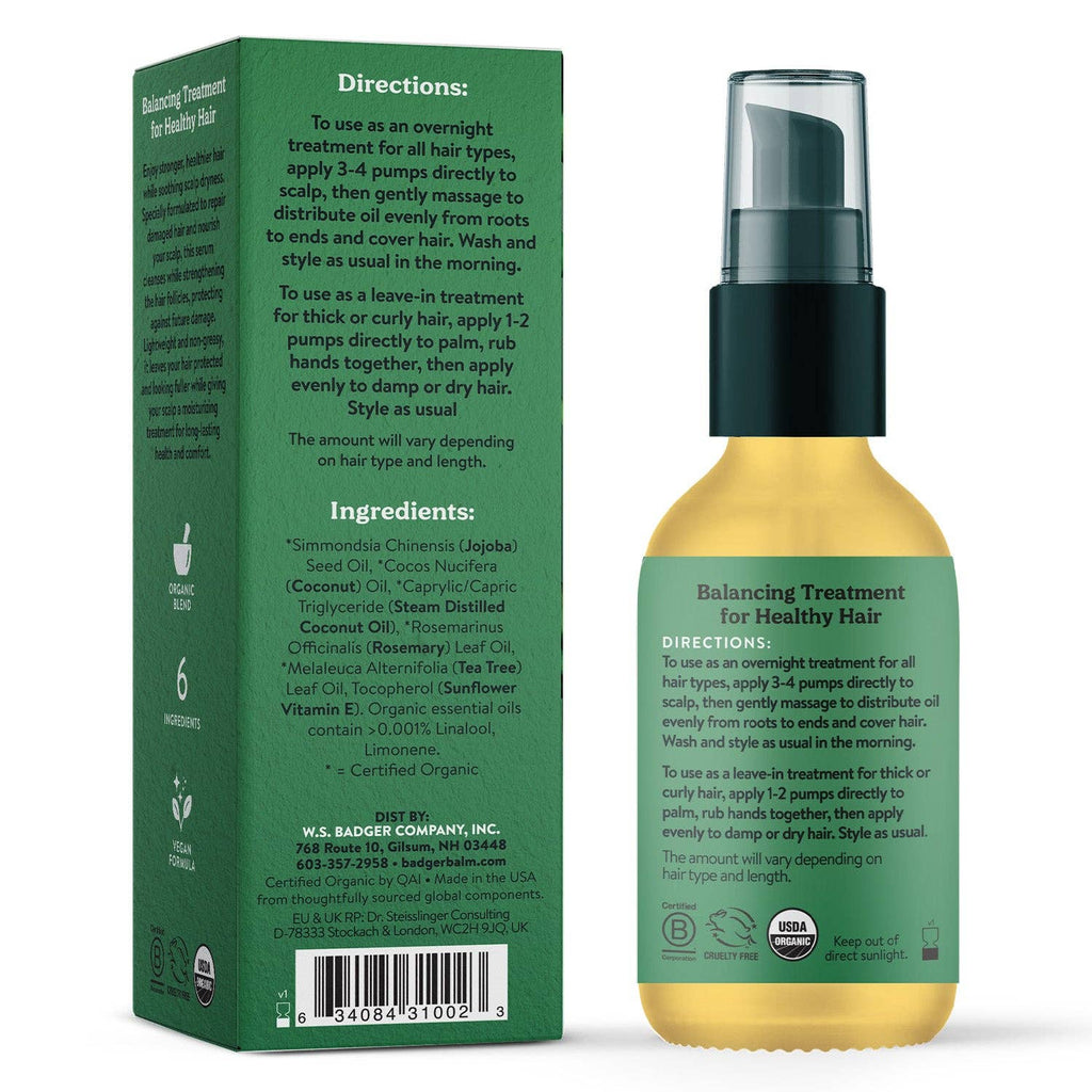 Badger Jojoba Hair Oil, Soothing & Moisturizing Scalp Oil: 2 fl oz Glass Bottle