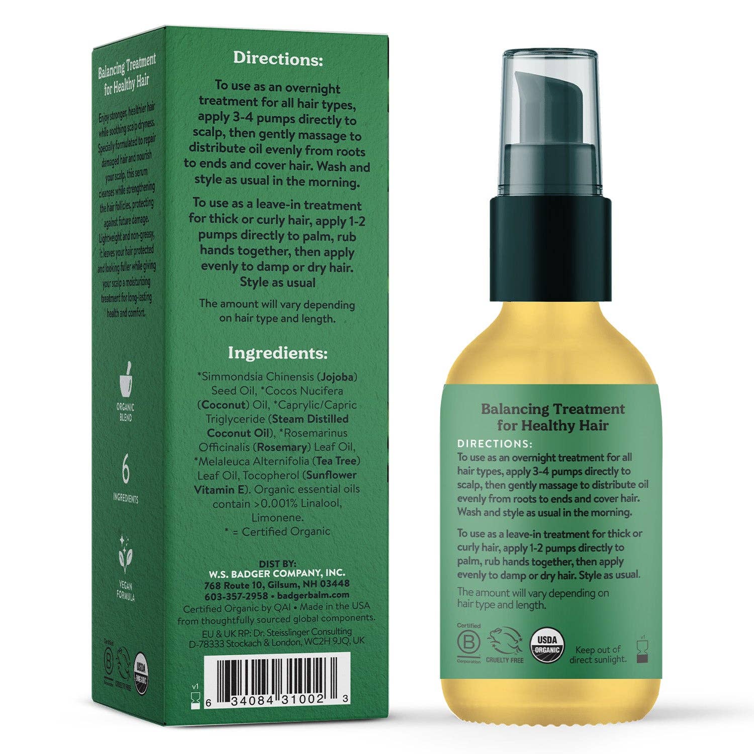 Badger Jojoba Hair Oil, Soothing & Moisturizing Scalp Oil: 2 fl oz Glass Bottle