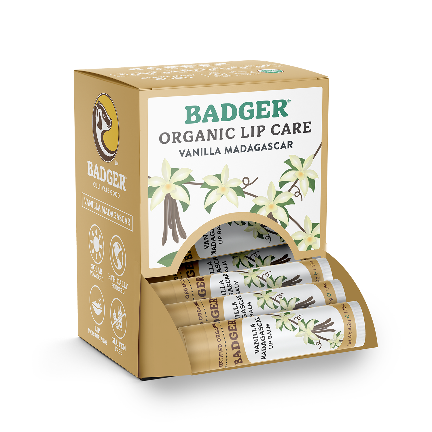 Badger Vanilla Madagascar Classic Lip Balm Soothing Lip Care: 0.15oz Sticks