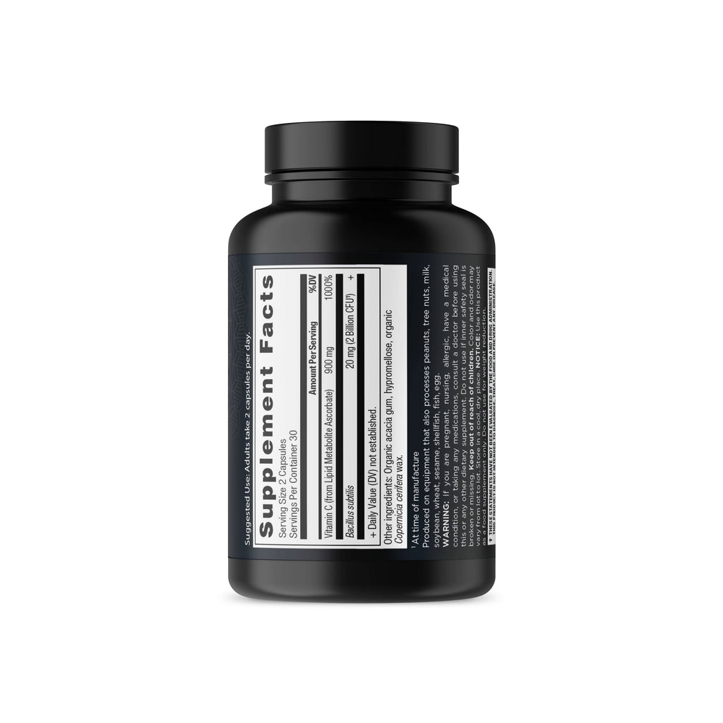 Ancient Nutrients Vitamin C + Probiotics | Capsules (30 Servings): Black