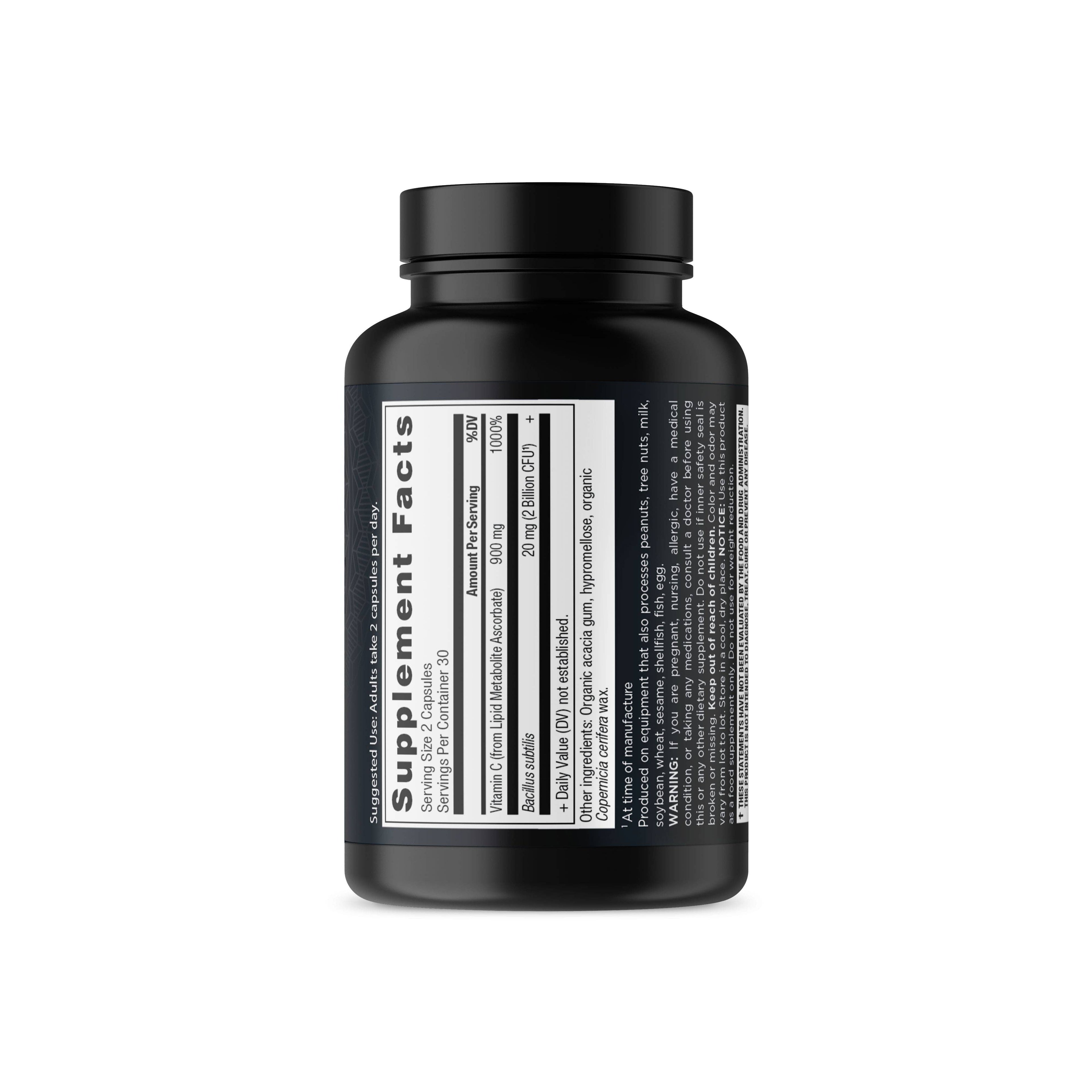 Ancient Nutrients Vitamin C + Probiotics | Capsules (30 Servings): Black