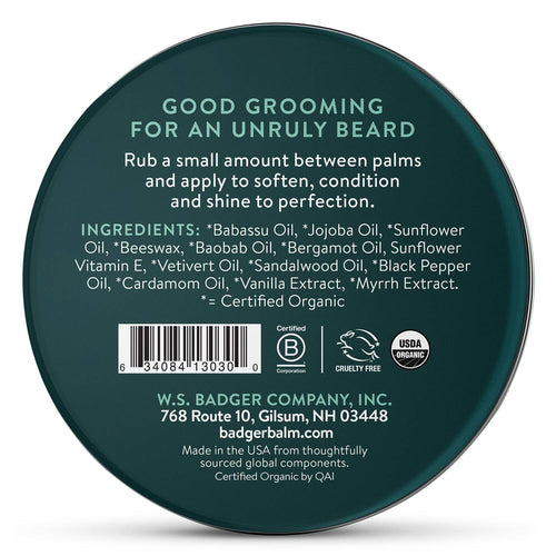 Beard Balm, Organic Facial Hair Styling Balm: 2 oz Tin