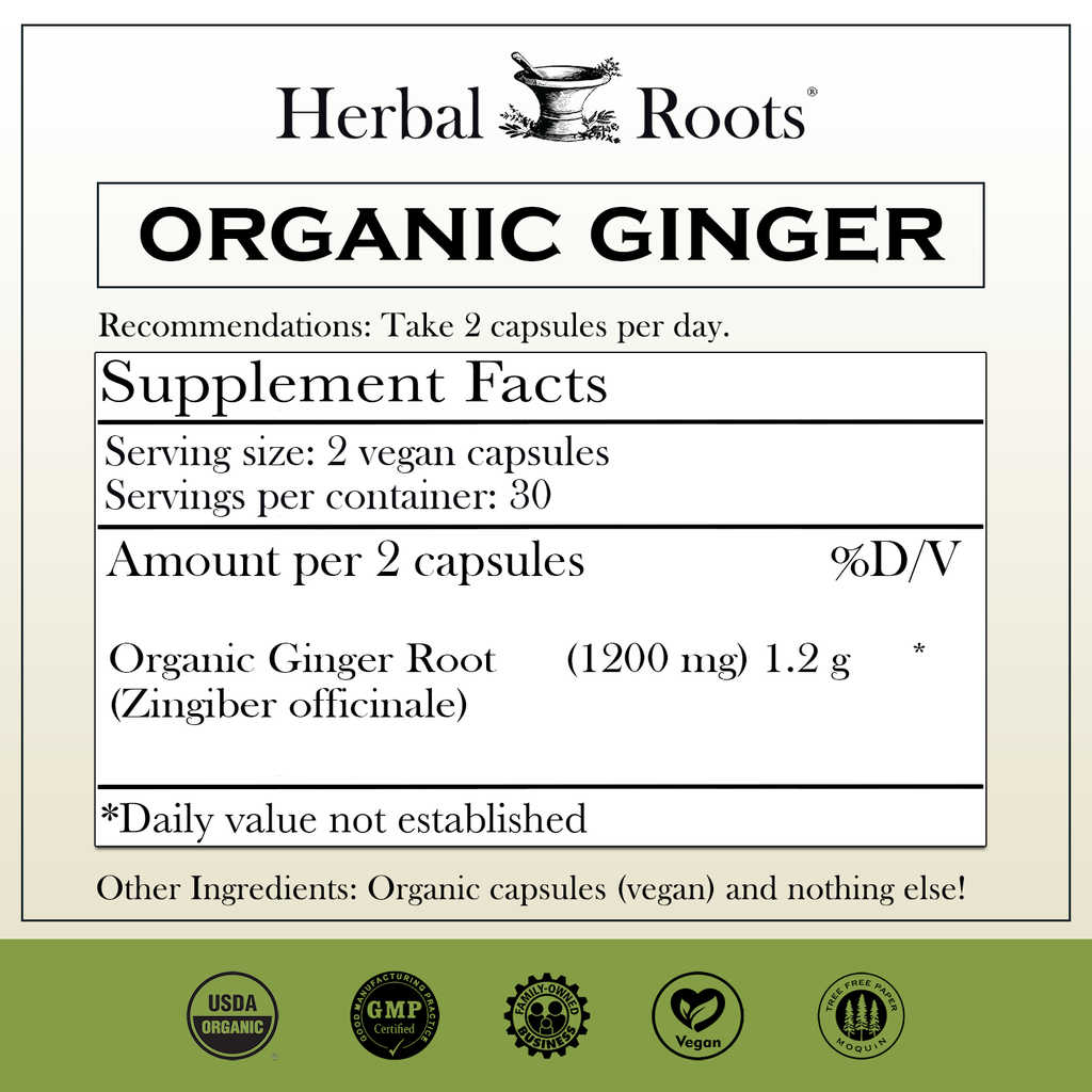 Herbal Roots Organic Ginger Root Capsules