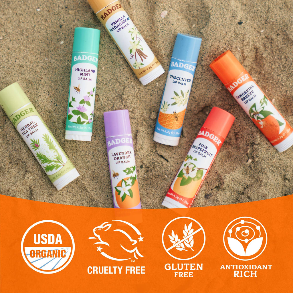 Badger Tangerine Breeze Classic Lip Balm, Bright & Cheerful: 0.15oz Sticks
