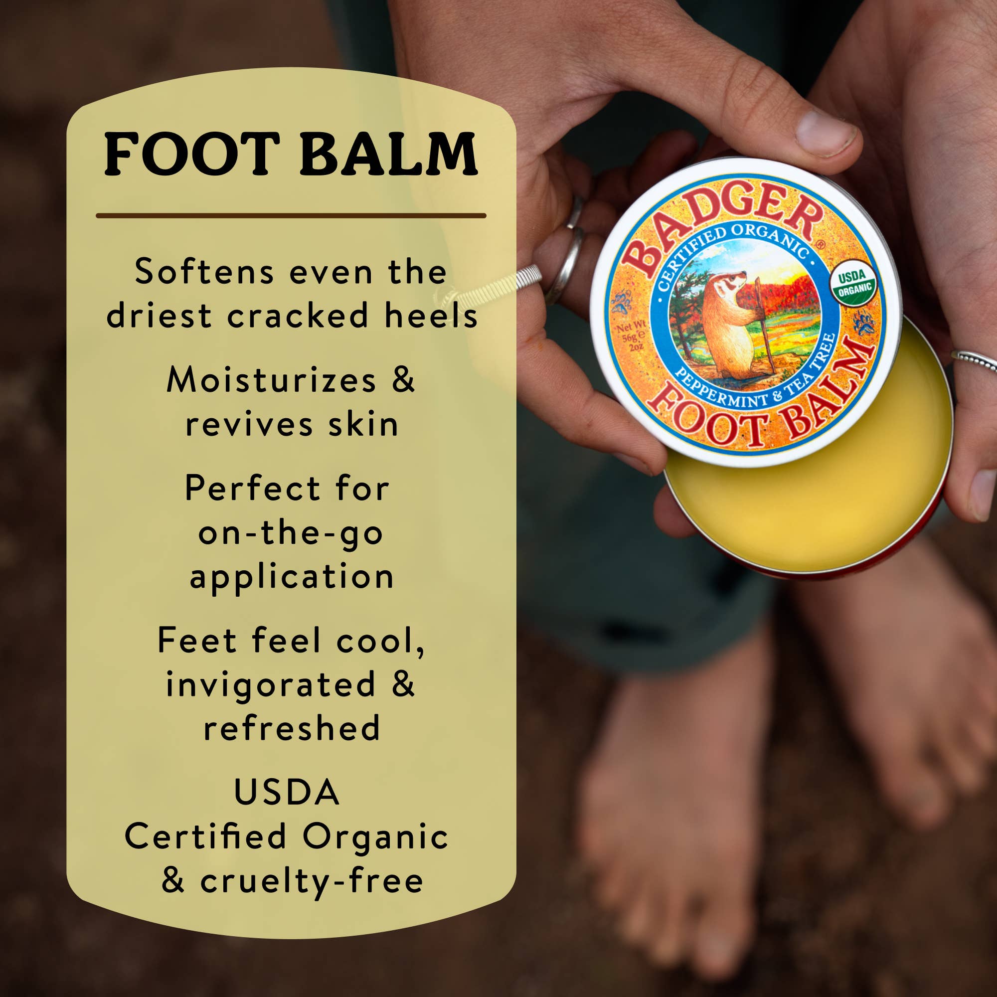 Badger Foot Balm for Dry Cracked Heels and Feet: 0.75 oz Tin