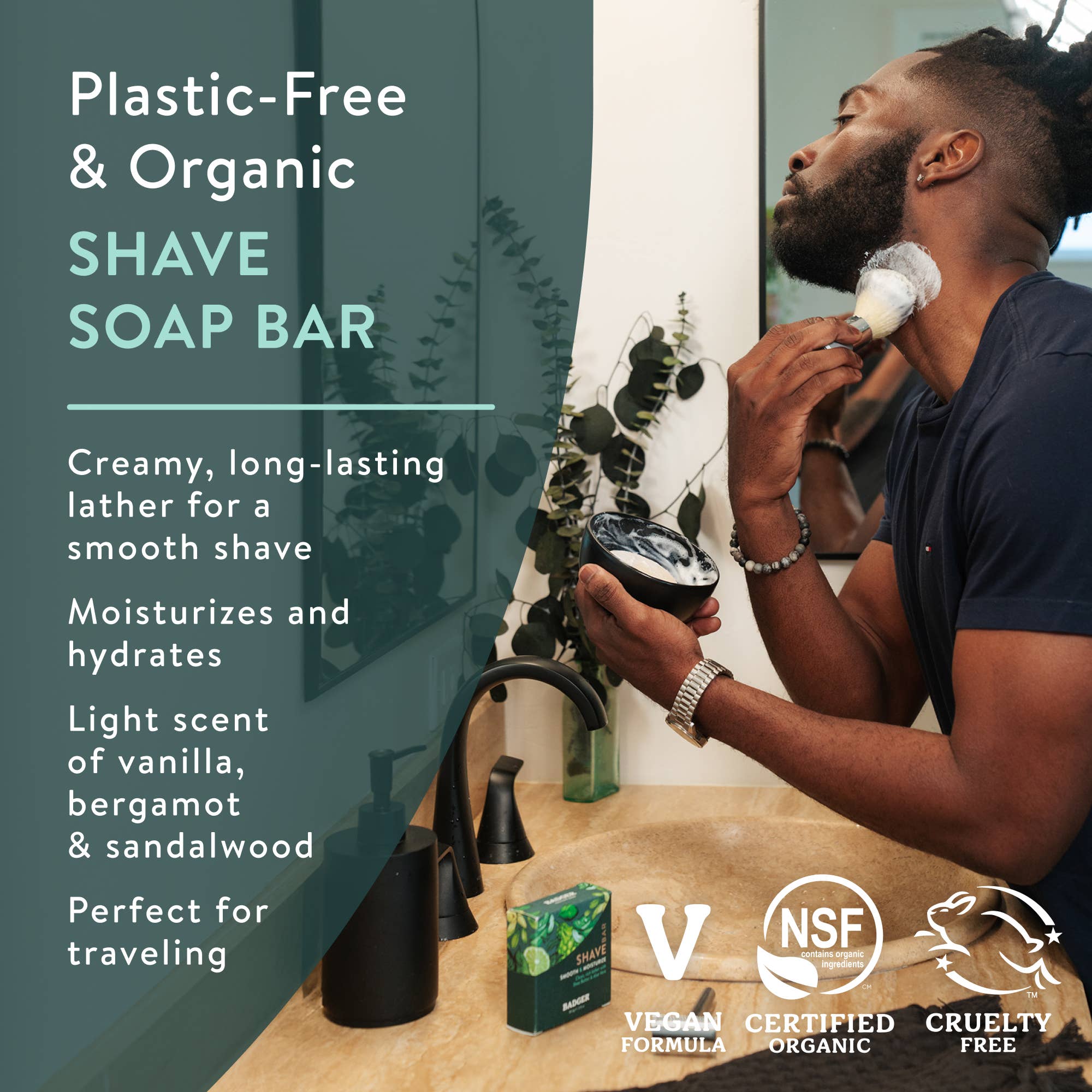 Shave Bar, Organic Moisturizing Shave Soap: 3.15 oz Bar