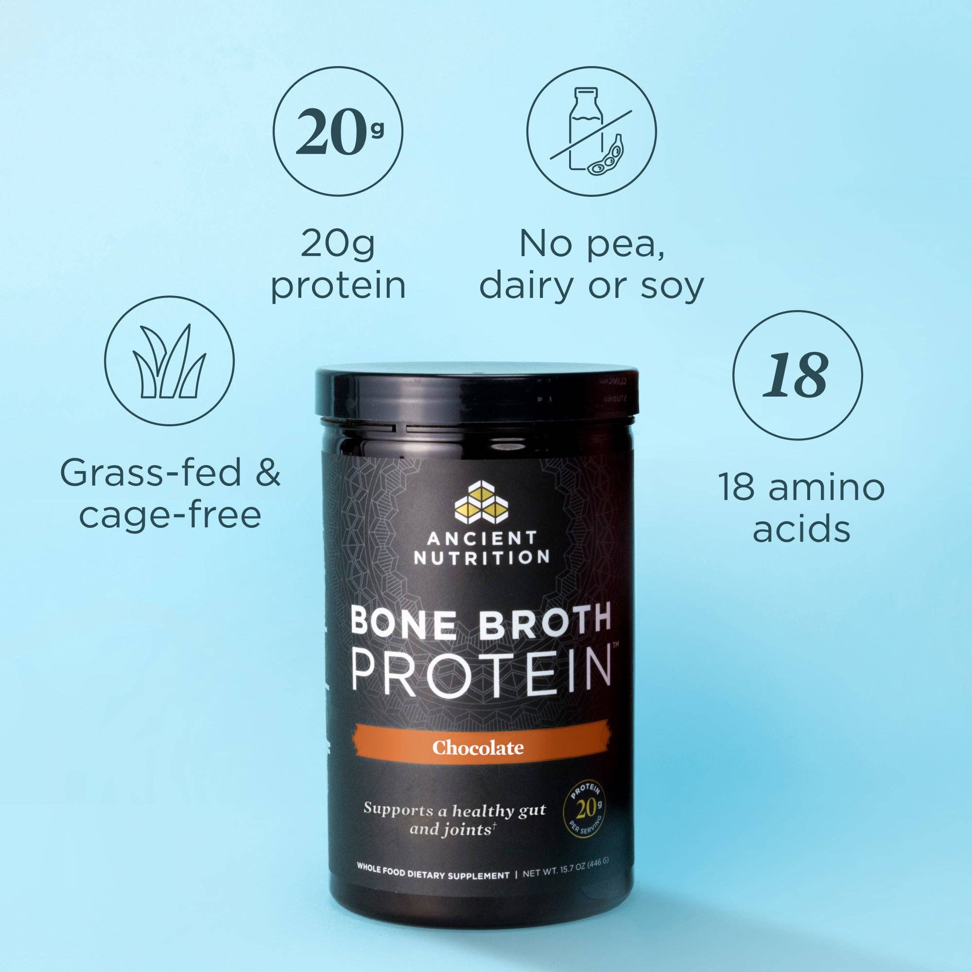 Bone Broth Protein Powder - Chocolate - 20 servings: Black