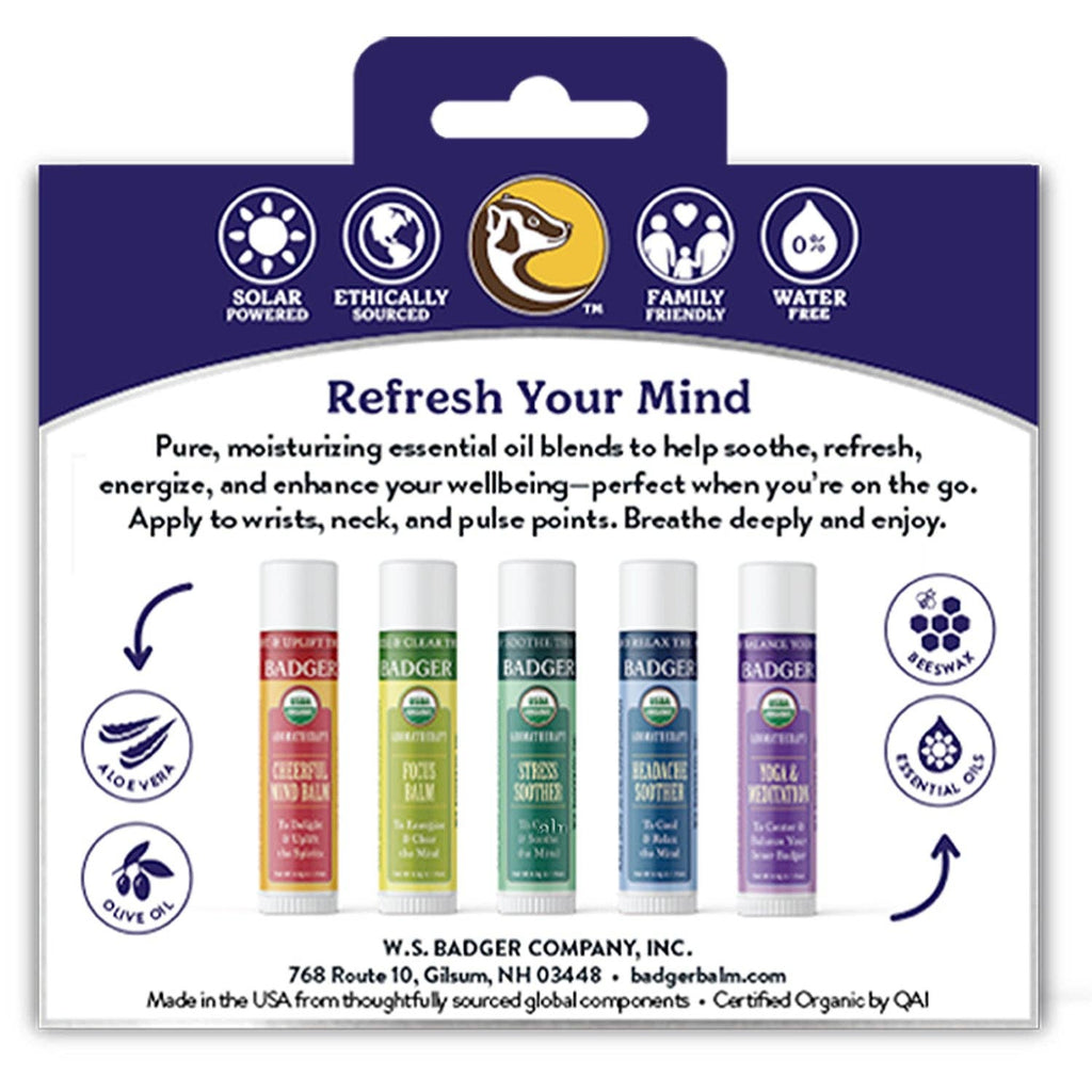 Badger Aromatherapy Travel Set, Organic Essential Oil Balms: 0.15 oz Sticks 5-Pack