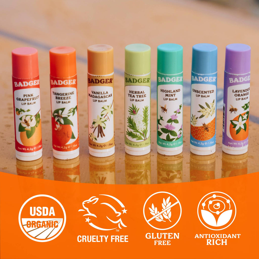 Badger Tangerine Breeze Classic Lip Balm, Bright & Cheerful: 0.15oz Sticks