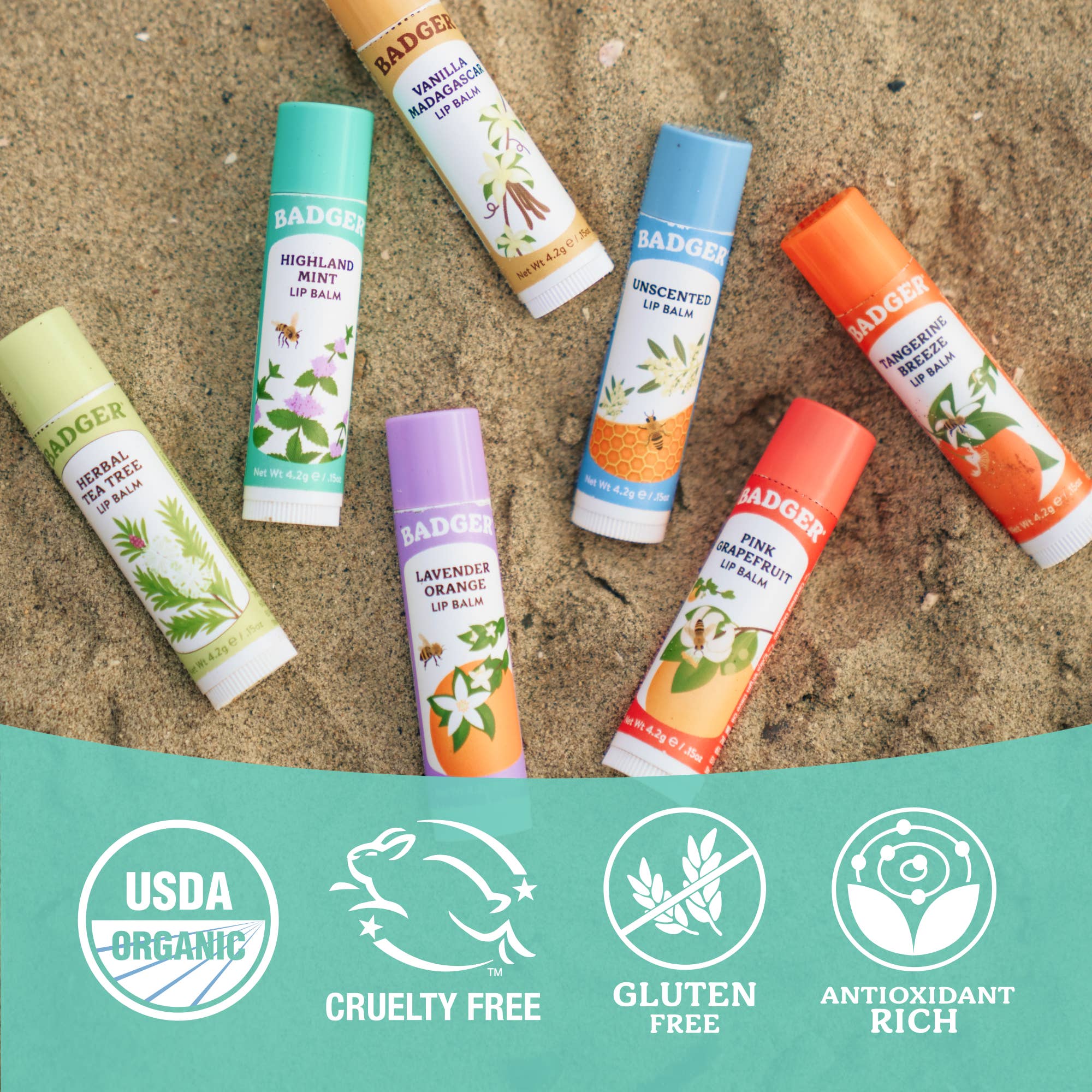 Badger Highland Mint Classic Lip Balm, Refreshing & Soothing: 0.15oz Sticks