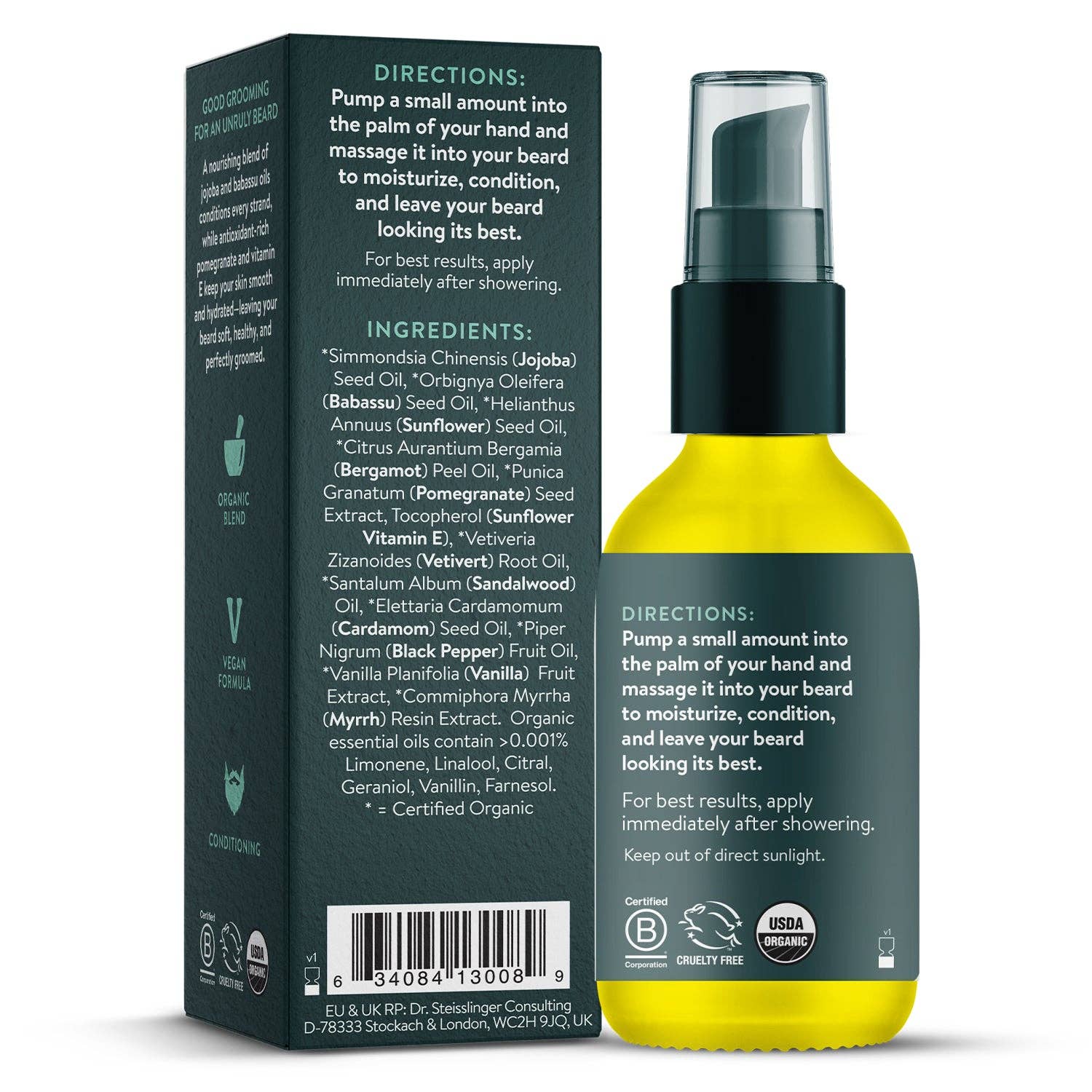 Beard Oil ~ Babassu & Jojoba, for Dry Skin: 1 fl oz Glass Bottle