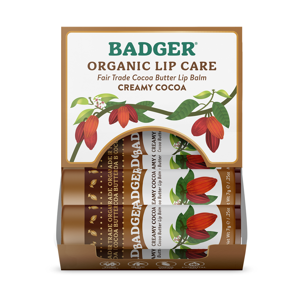 Badger Cocoa Butter Lip Balm, Creamy Cocoa, Hydrating 0.25oz Sticks