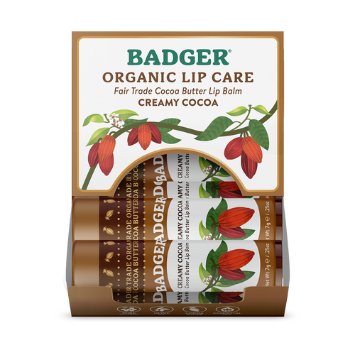 Badger Cocoa Butter Lip Balm, Creamy Cocoa, Hydrating 0.25oz Sticks