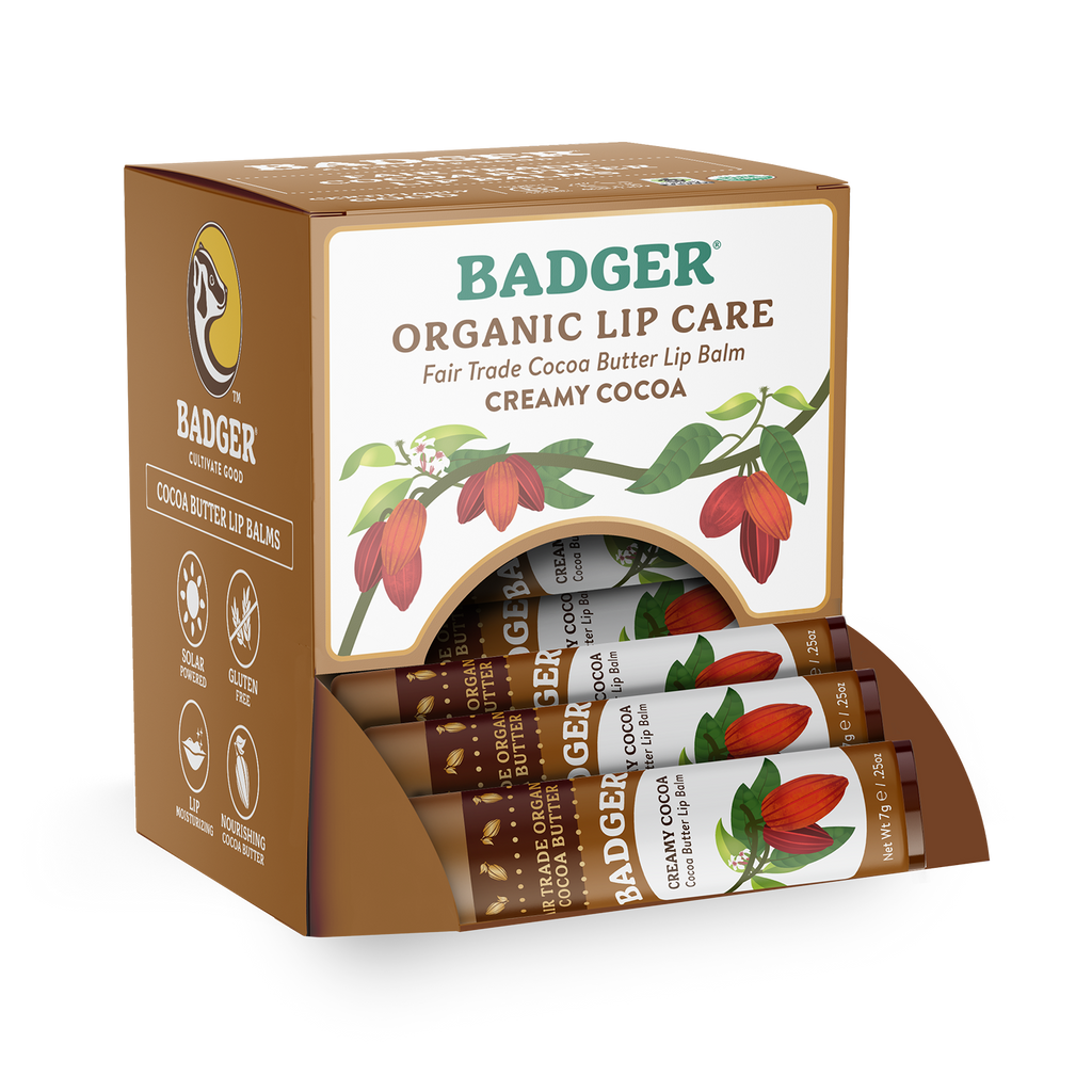Badger Cocoa Butter Lip Balm, Creamy Cocoa, Hydrating 0.25oz Sticks
